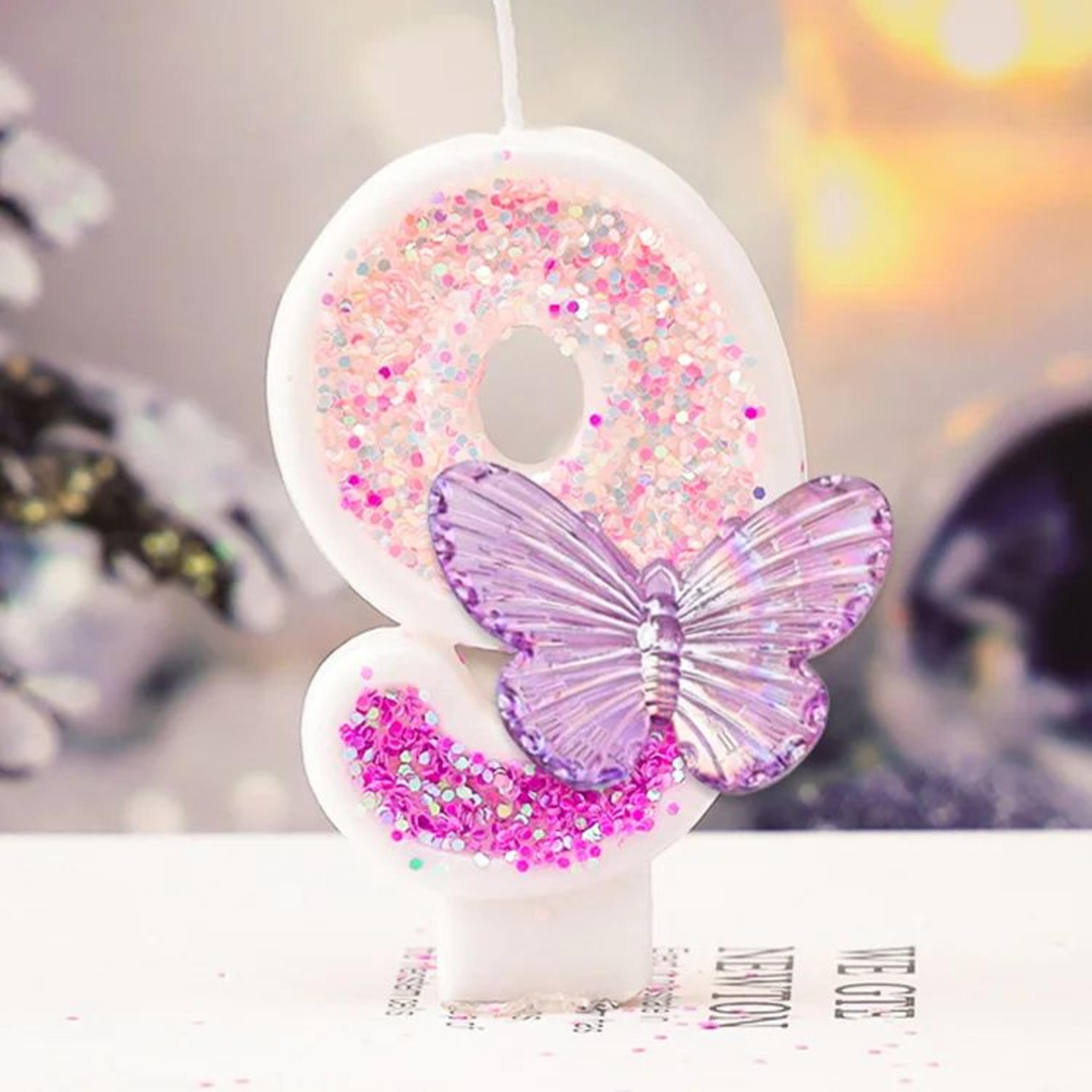 Purple Butterfly Number Birthday Candle For Princess Cake 15
