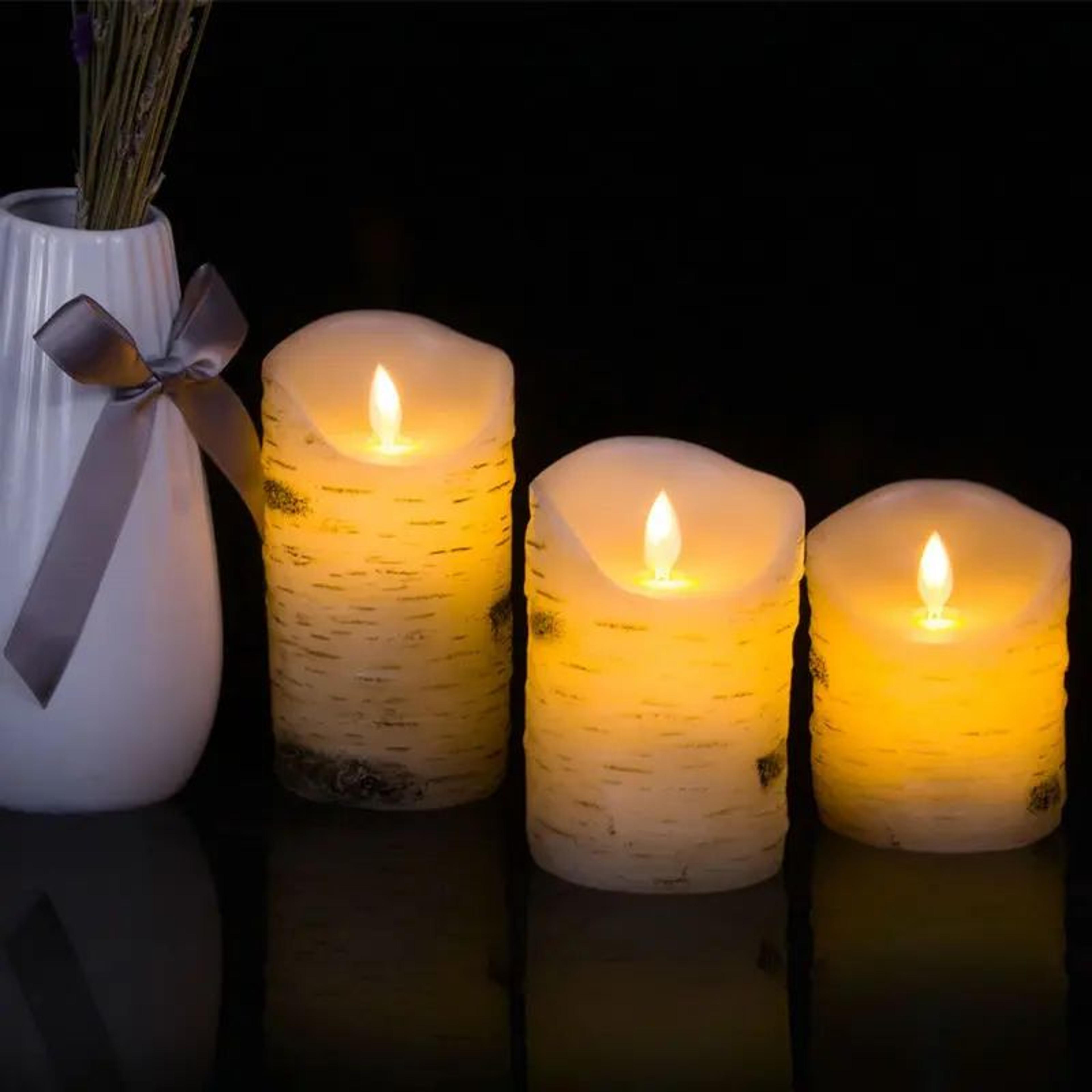 USB Rechargeable Birch Bark Flameless LED Pillar Candle With Remote 6