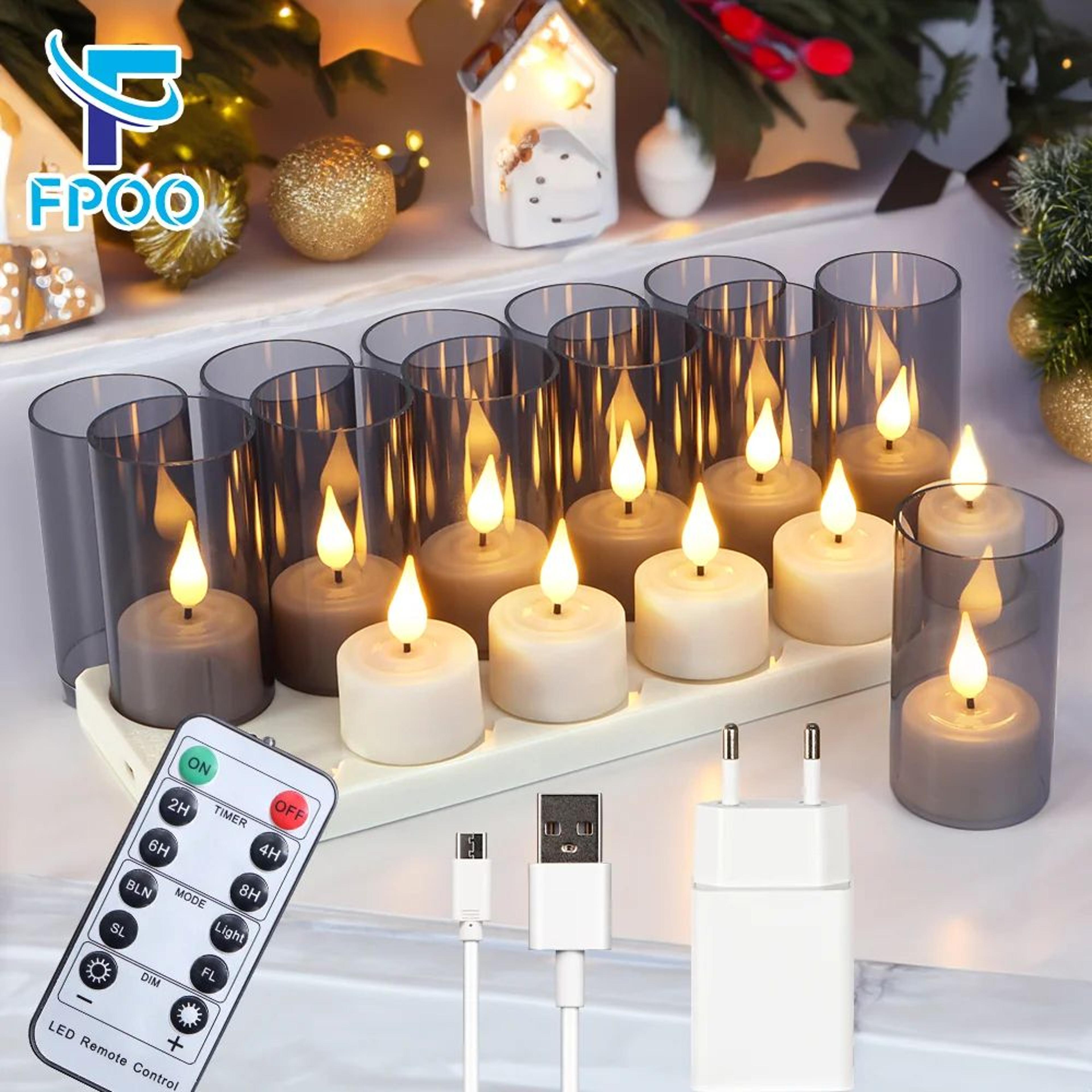 Rechargeable LED Tea Light Candles With Timer And Black Cups Set 1