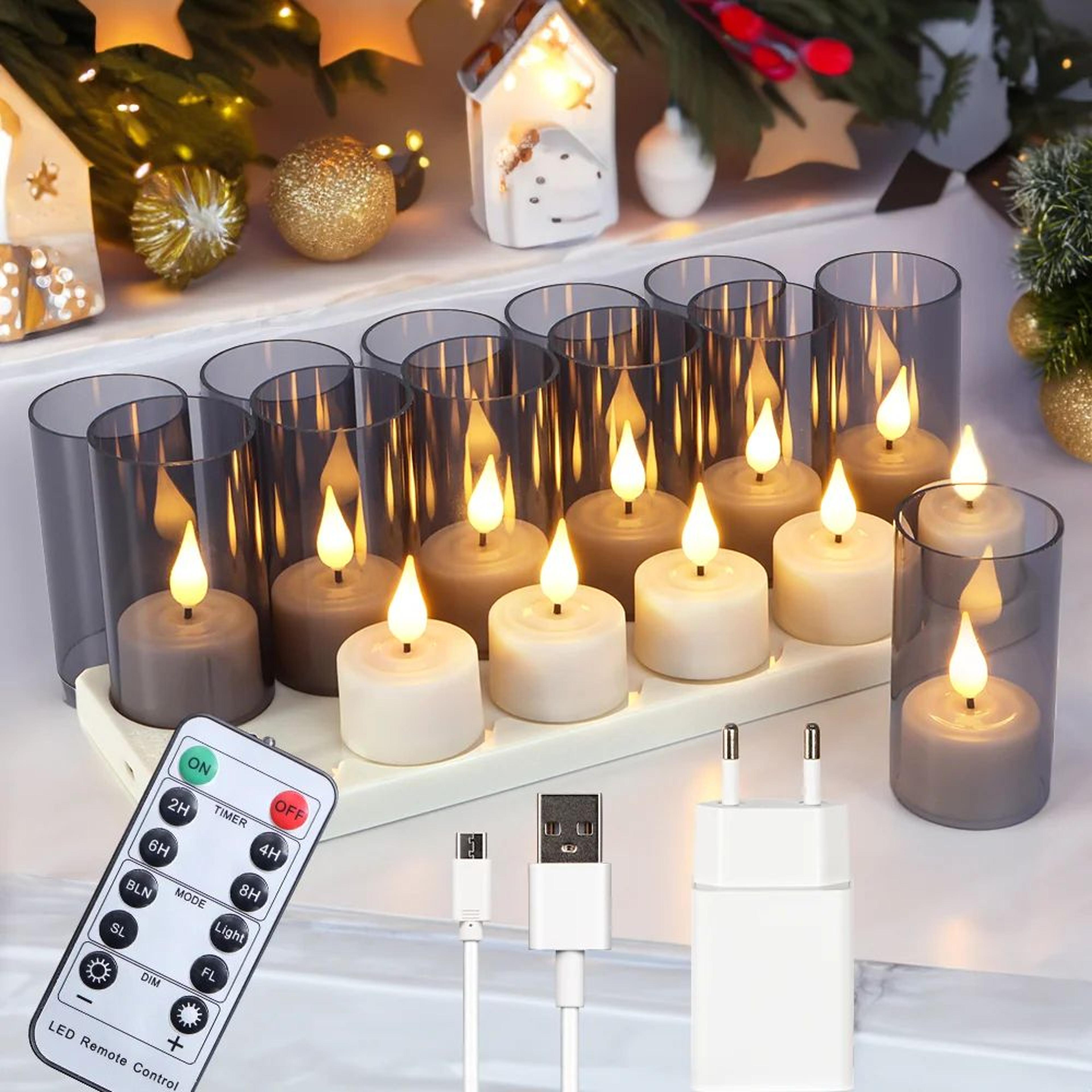 Rechargeable LED Tea Light Candles With Timer And Black Cups Set 9