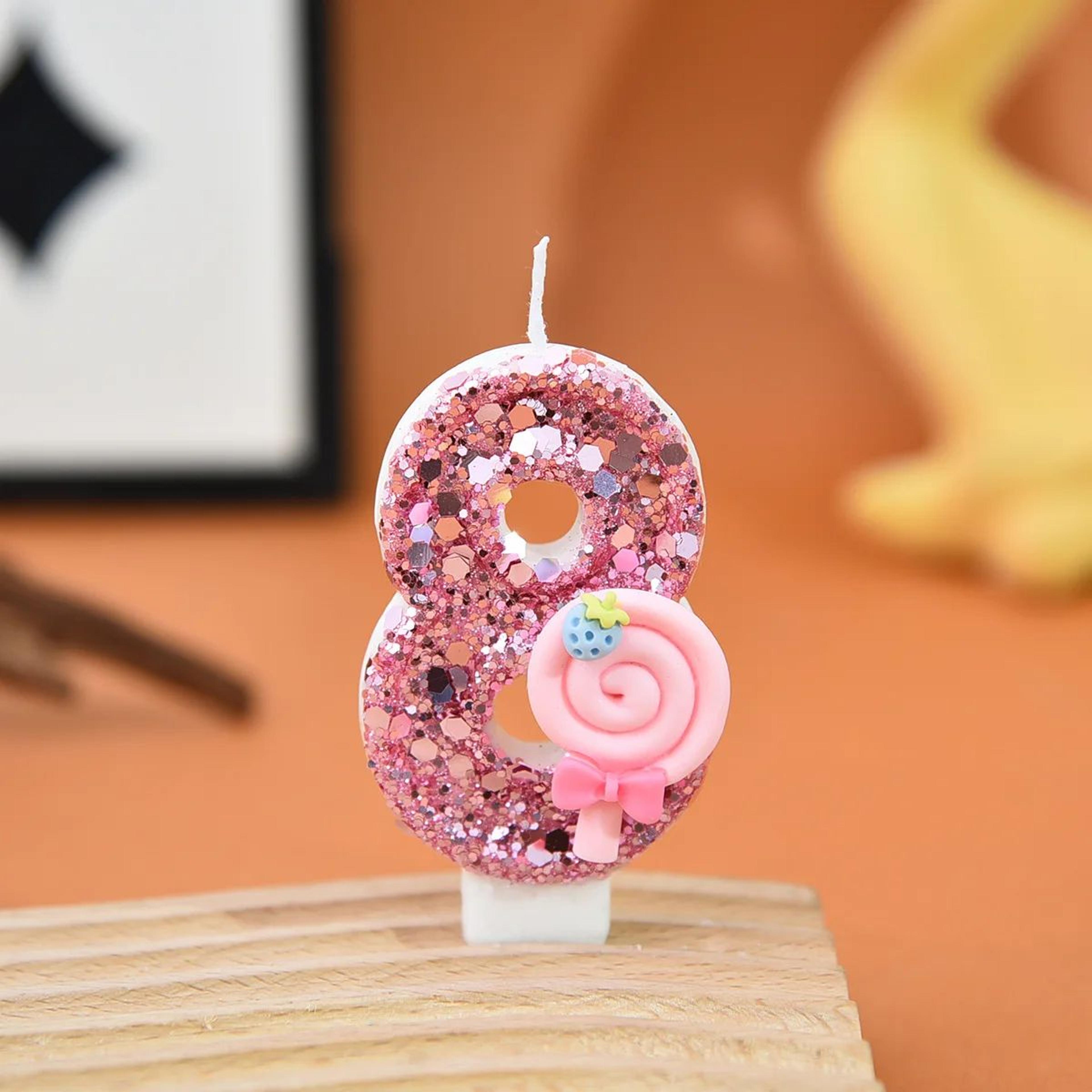 Pink Lollipop Number Birthday Candle Cake Topper 12