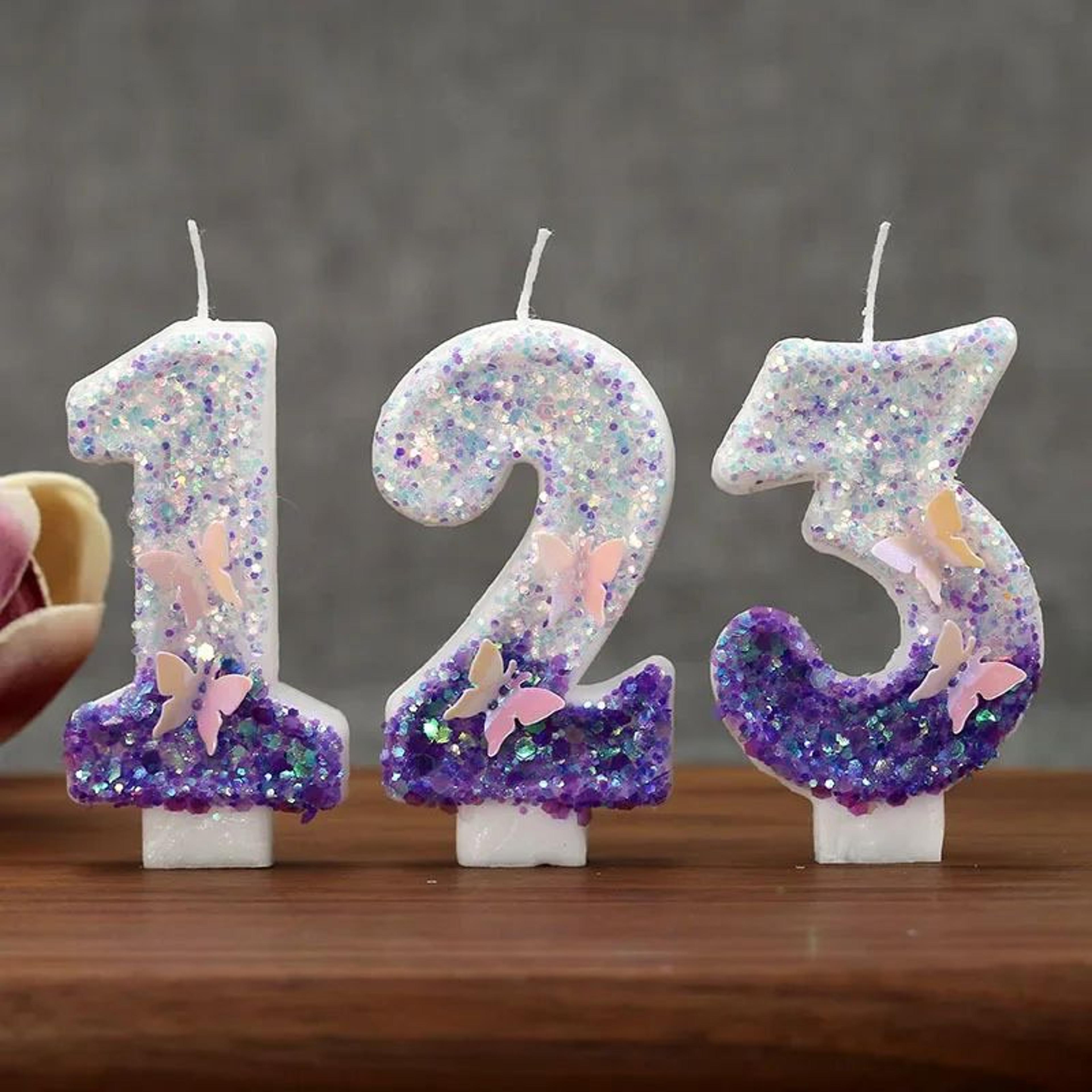 Pink Butterfly Number Birthday Candle Cake Topper 1