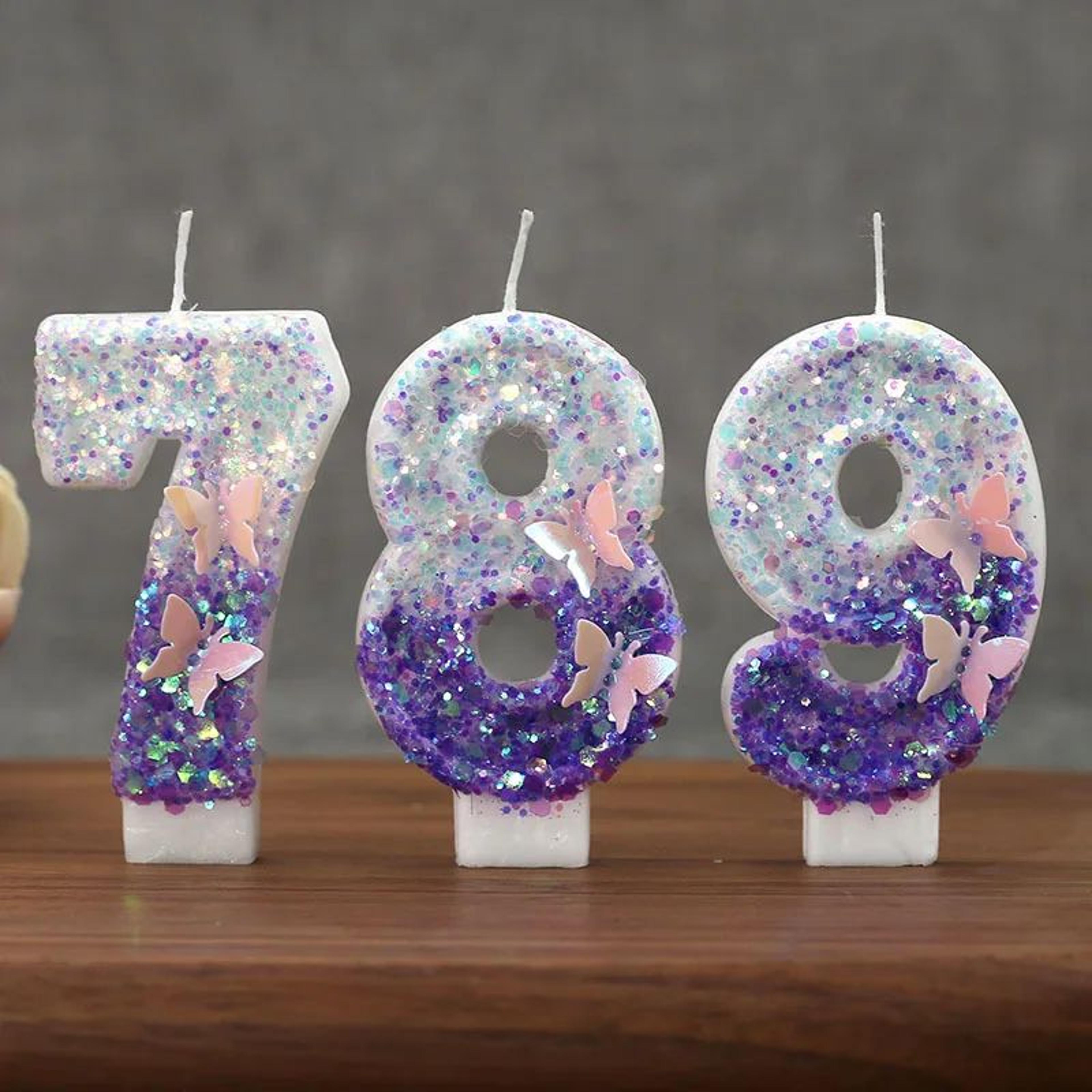 Pink Butterfly Number Birthday Candle Cake Topper 3