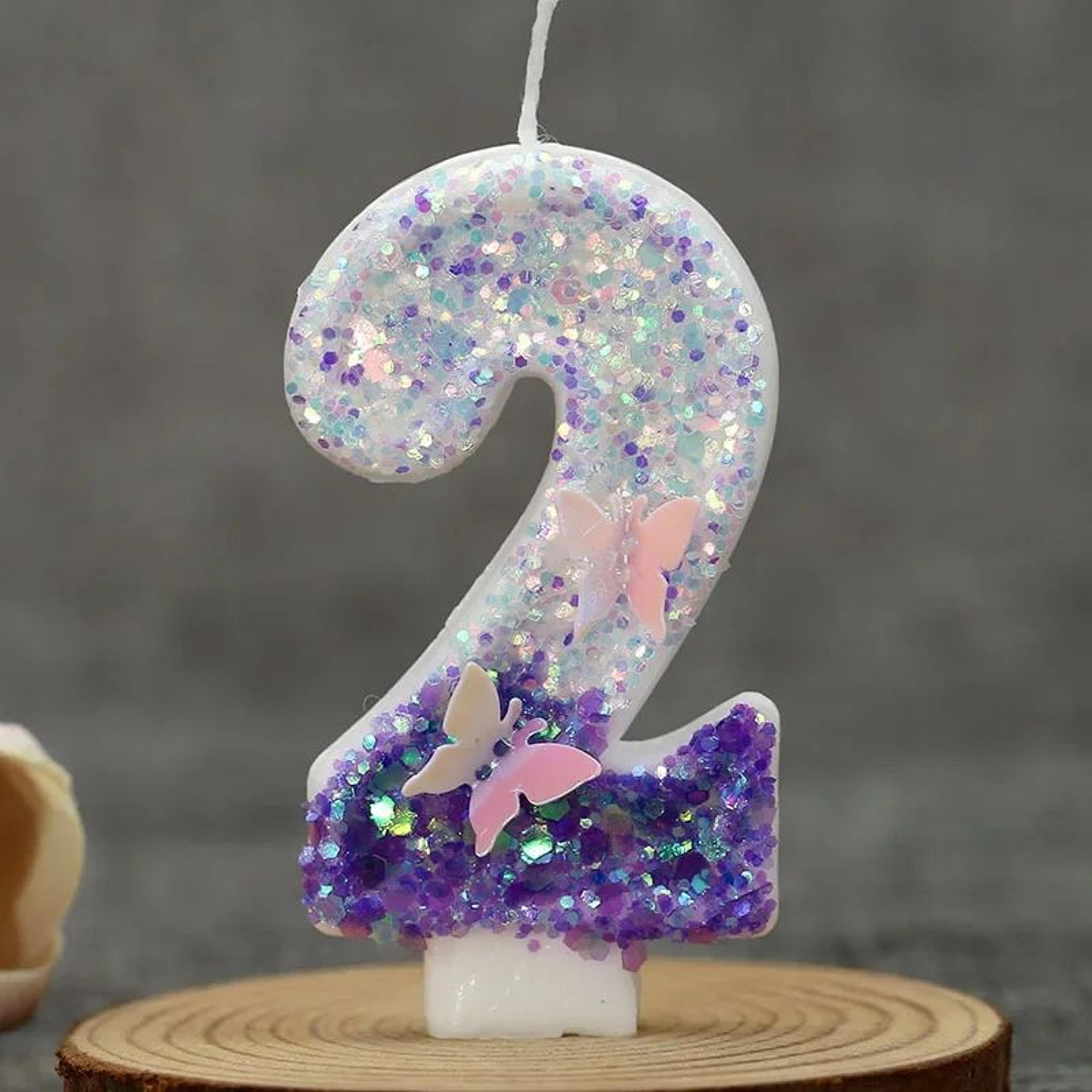 Pink Butterfly Number Birthday Candle Cake Topper 6