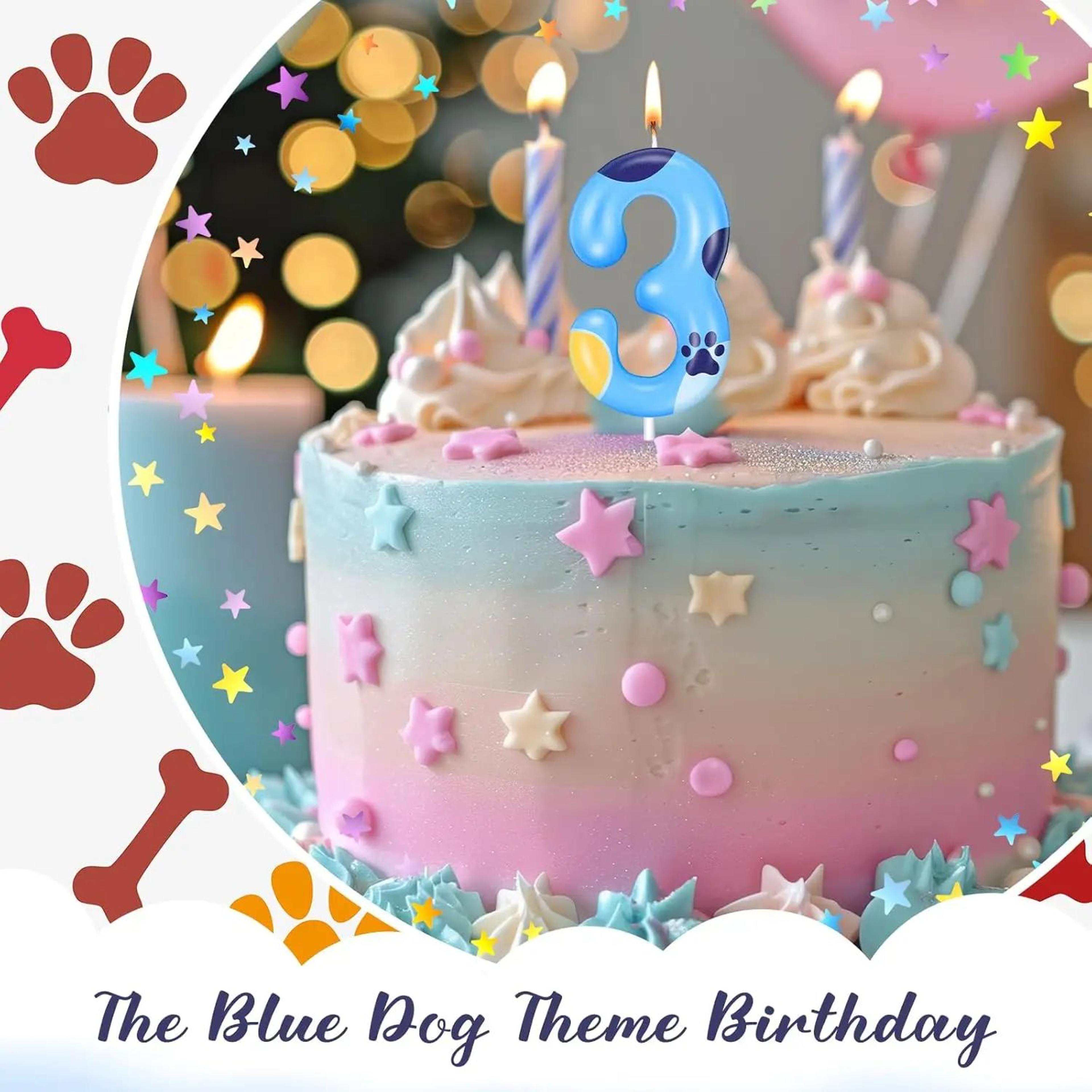 Blue Dog Paw Number Birthday Candle Cake Topper 1