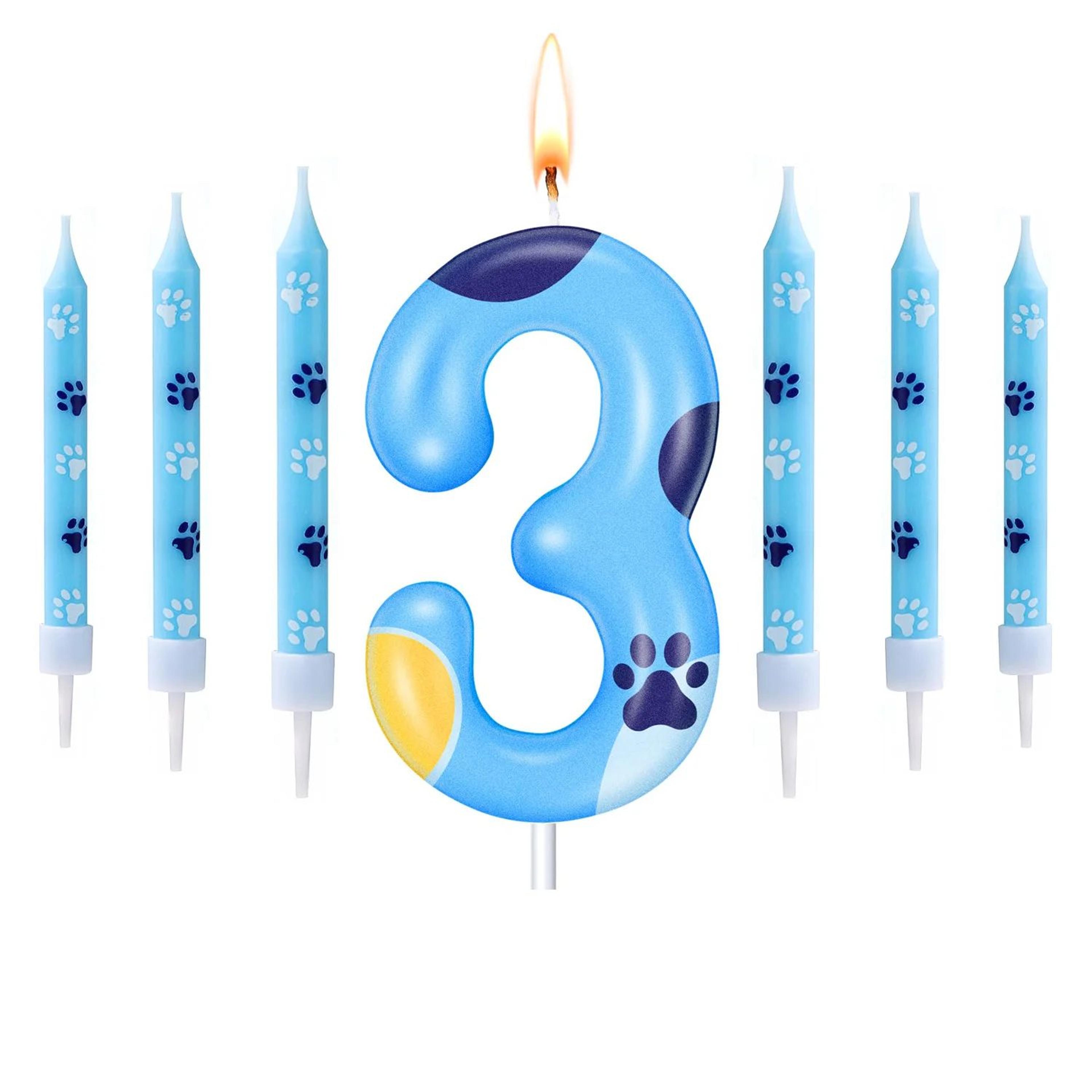 Blue Dog Paw Number Birthday Candle Cake Topper 9