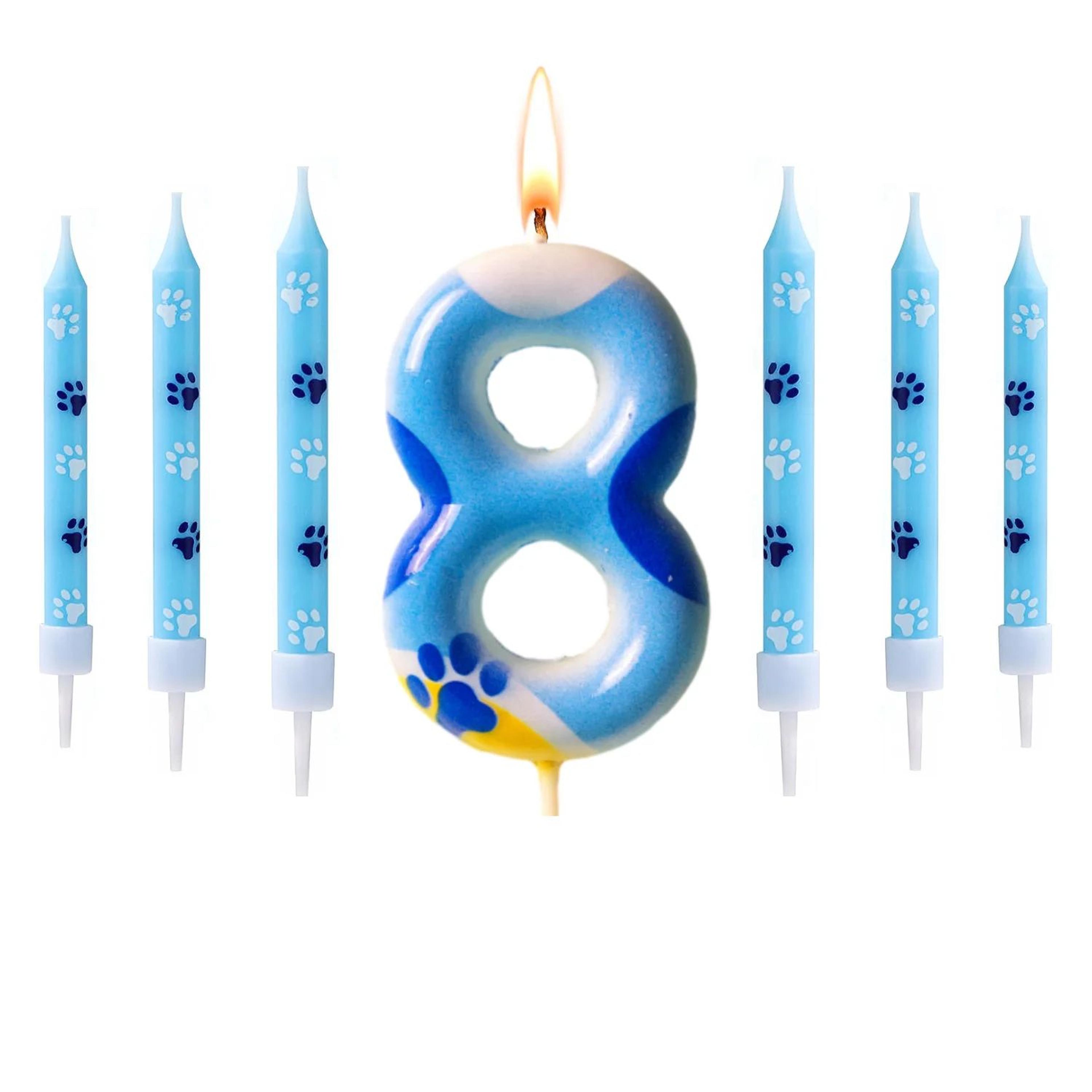 Blue Dog Paw Number Birthday Candle Cake Topper 14