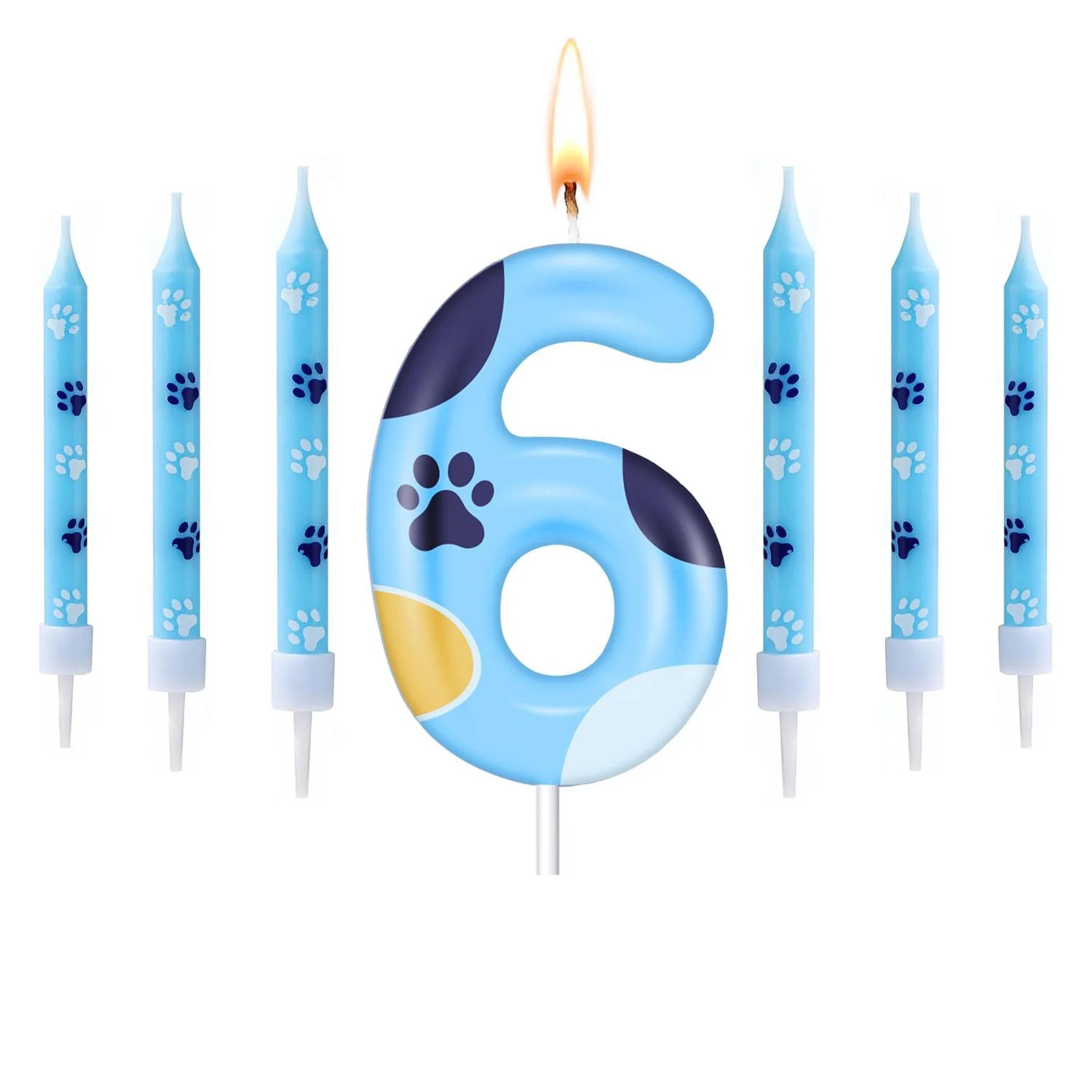 Blue Dog Paw Number Birthday Candle Cake Topper 12