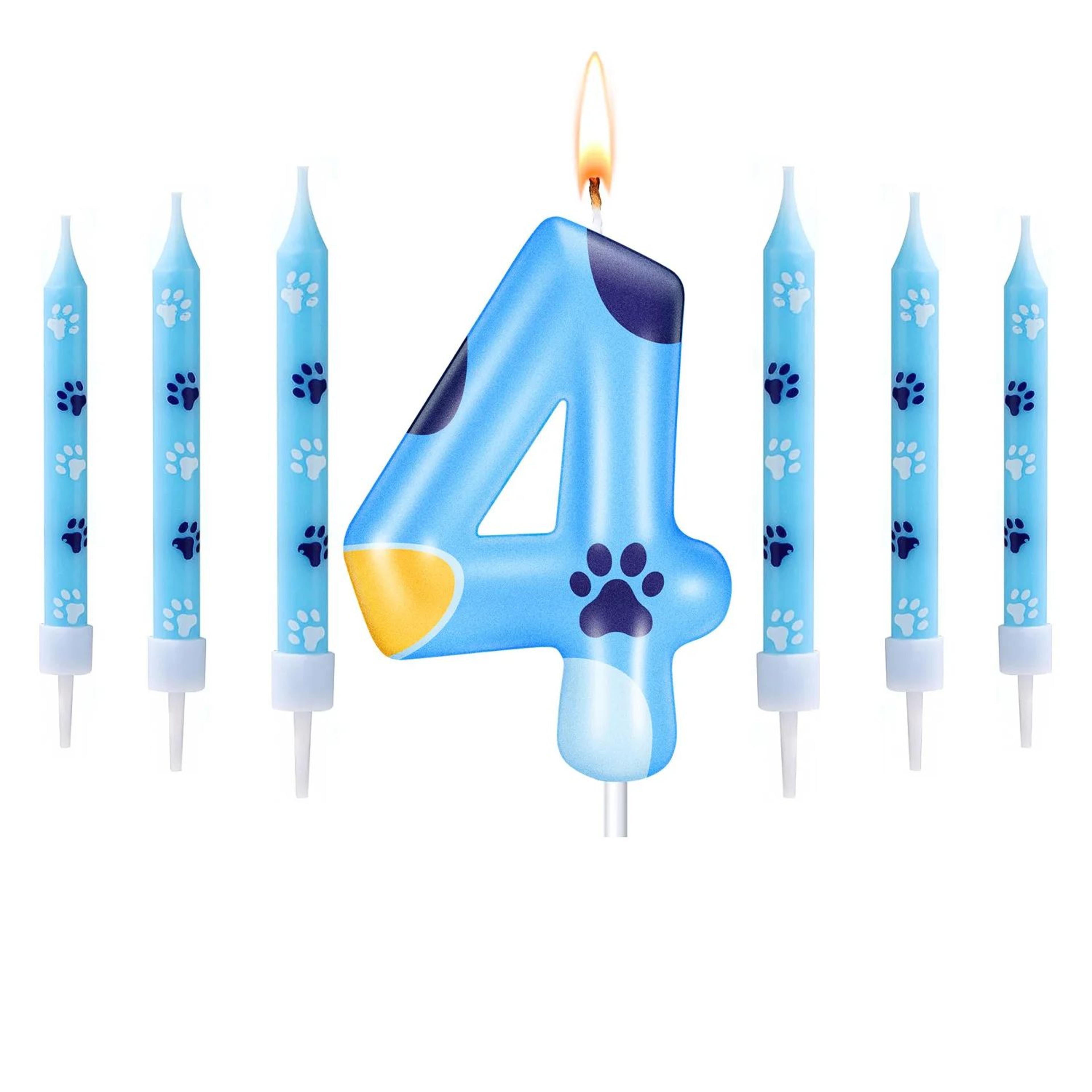 Blue Dog Paw Number Birthday Candle Cake Topper 10