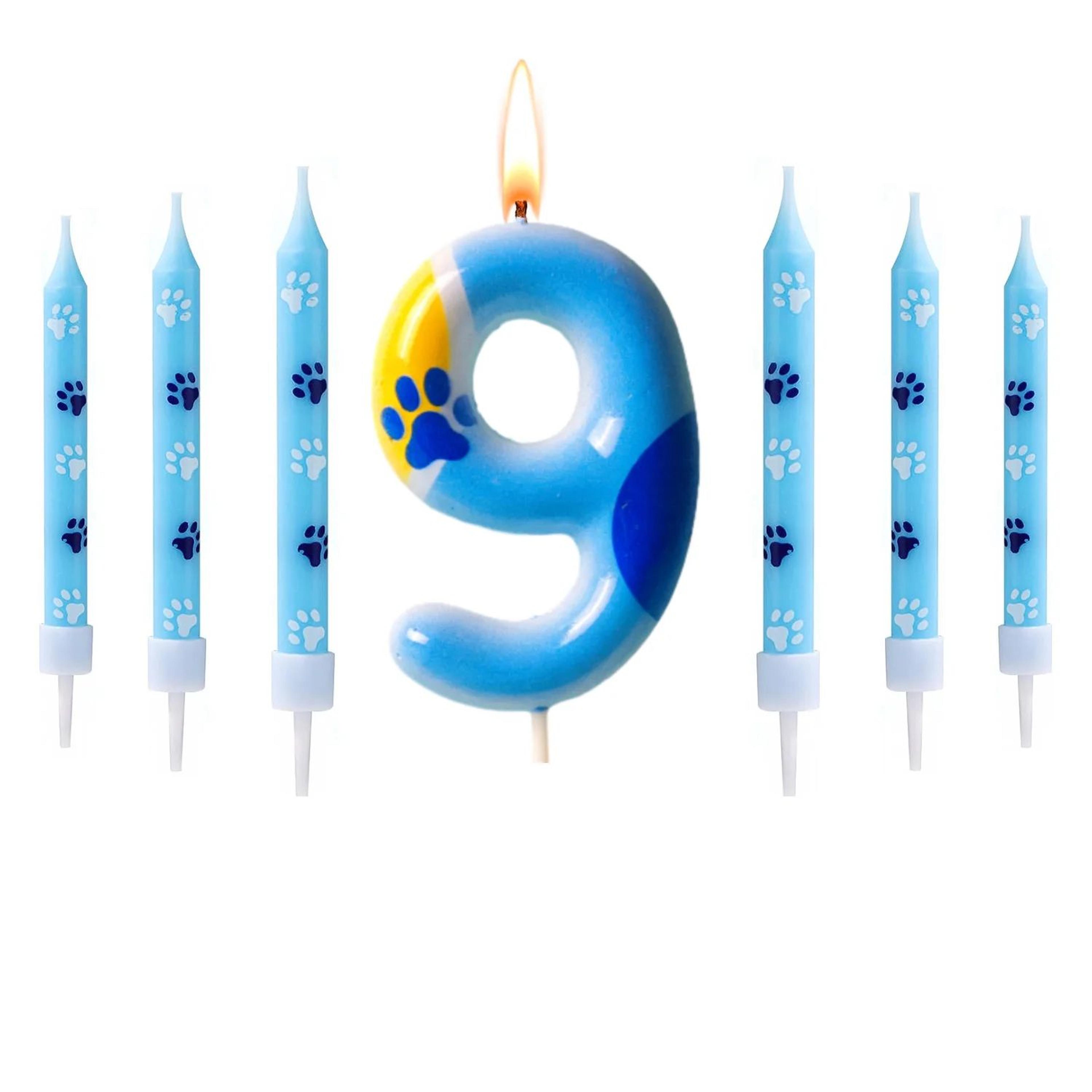 Blue Dog Paw Number Birthday Candle Cake Topper 15