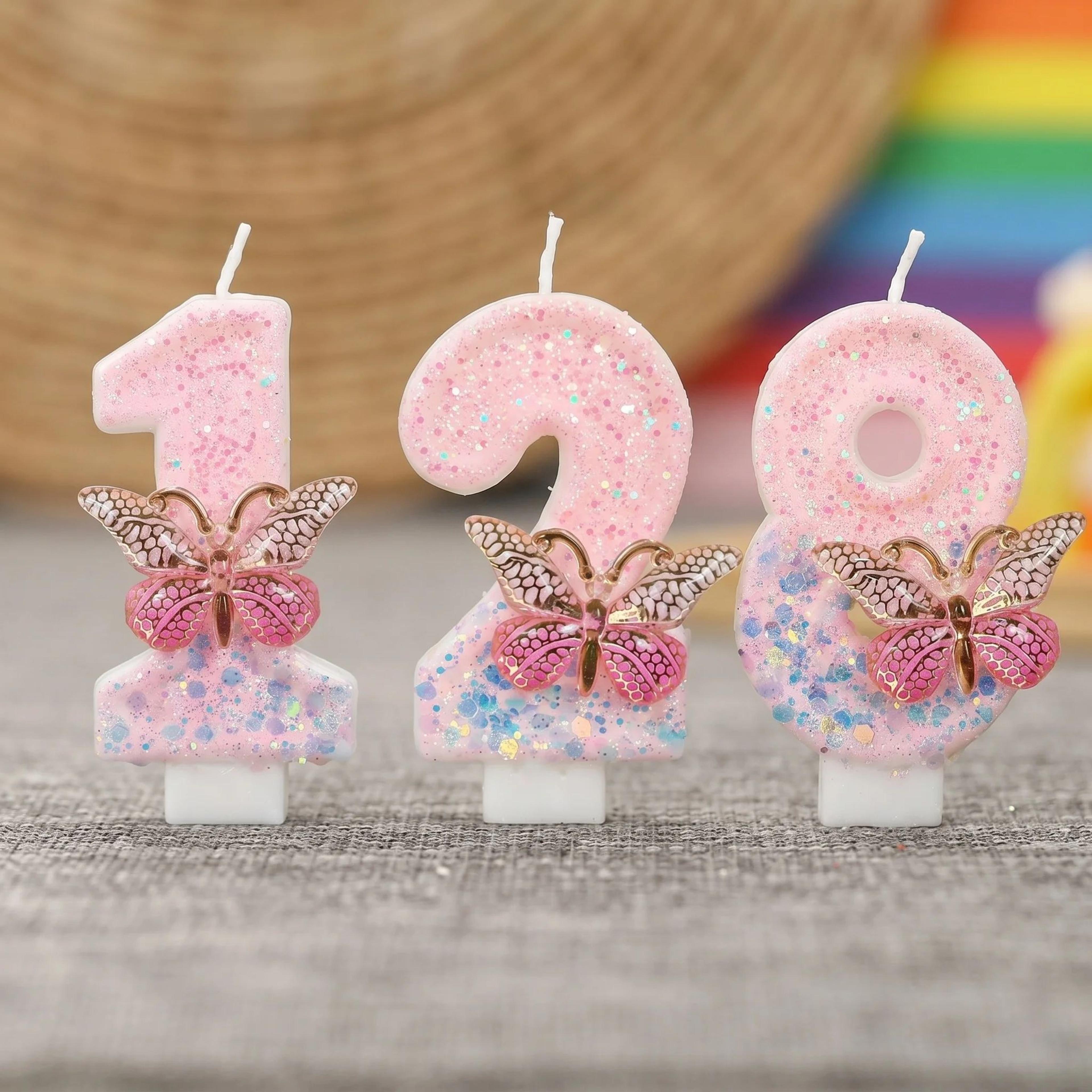 Butterfly Number Birthday Cake Candle Pink And White 1