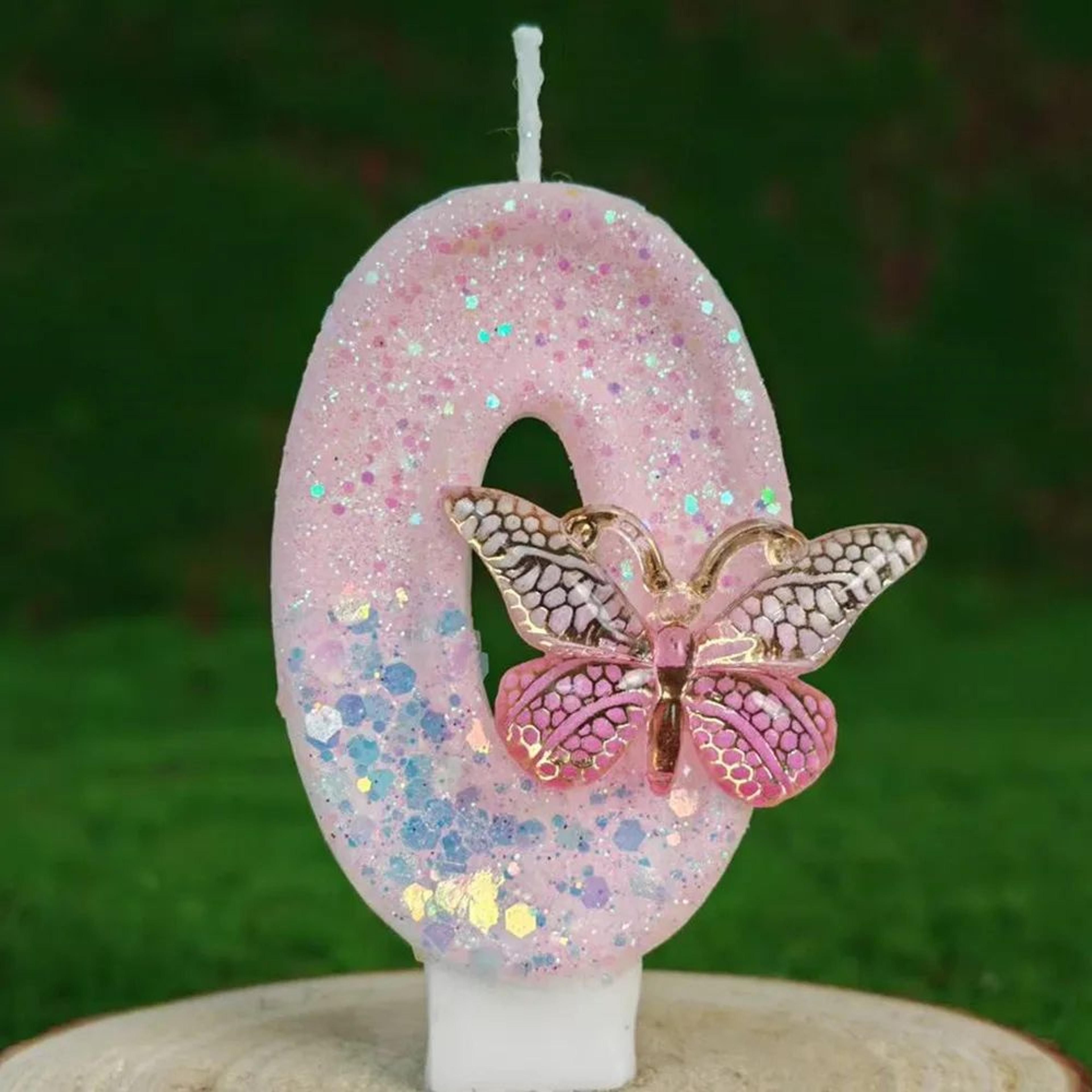 Butterfly Number Birthday Cake Candle Pink And White 3