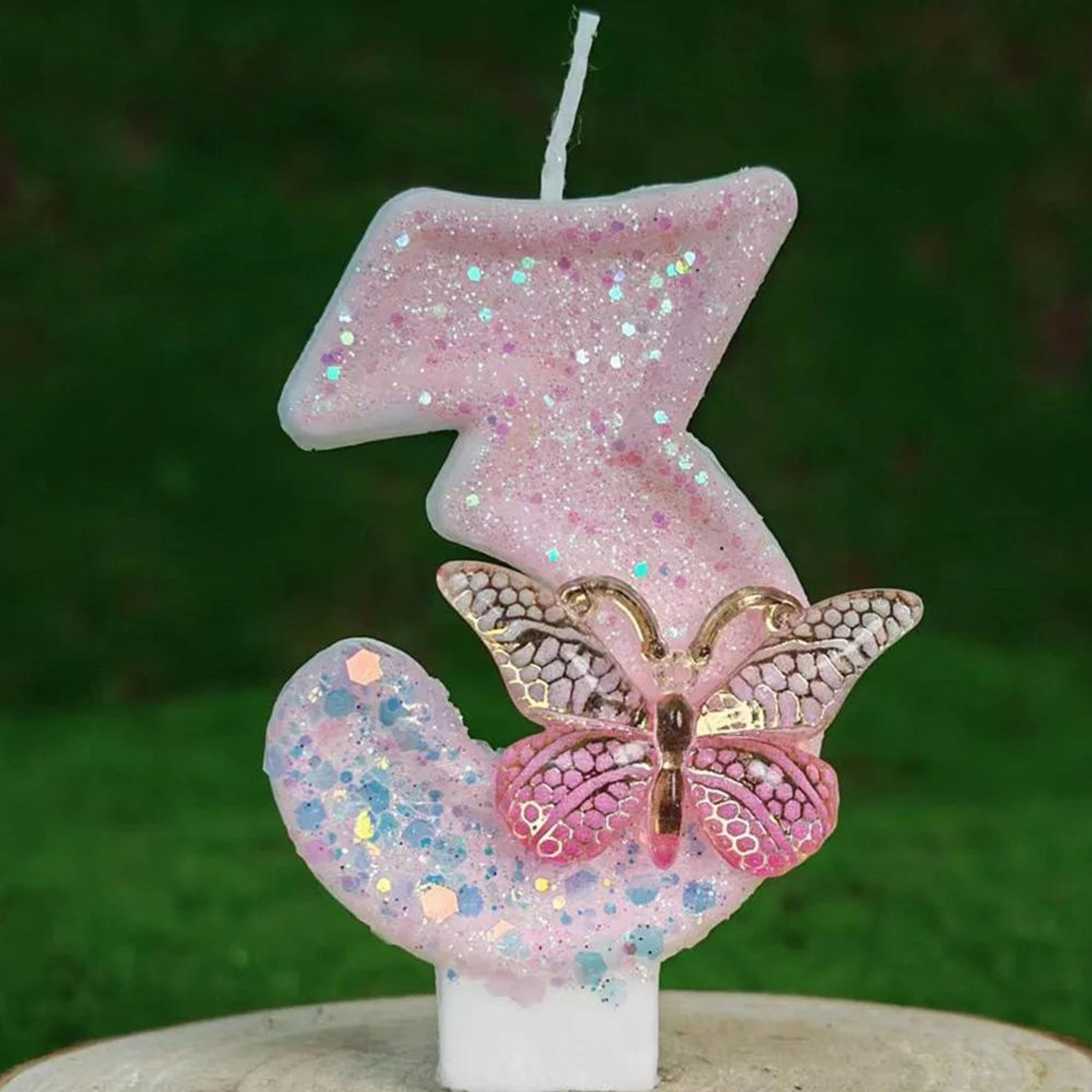 Butterfly Number Birthday Cake Candle Pink And White 6