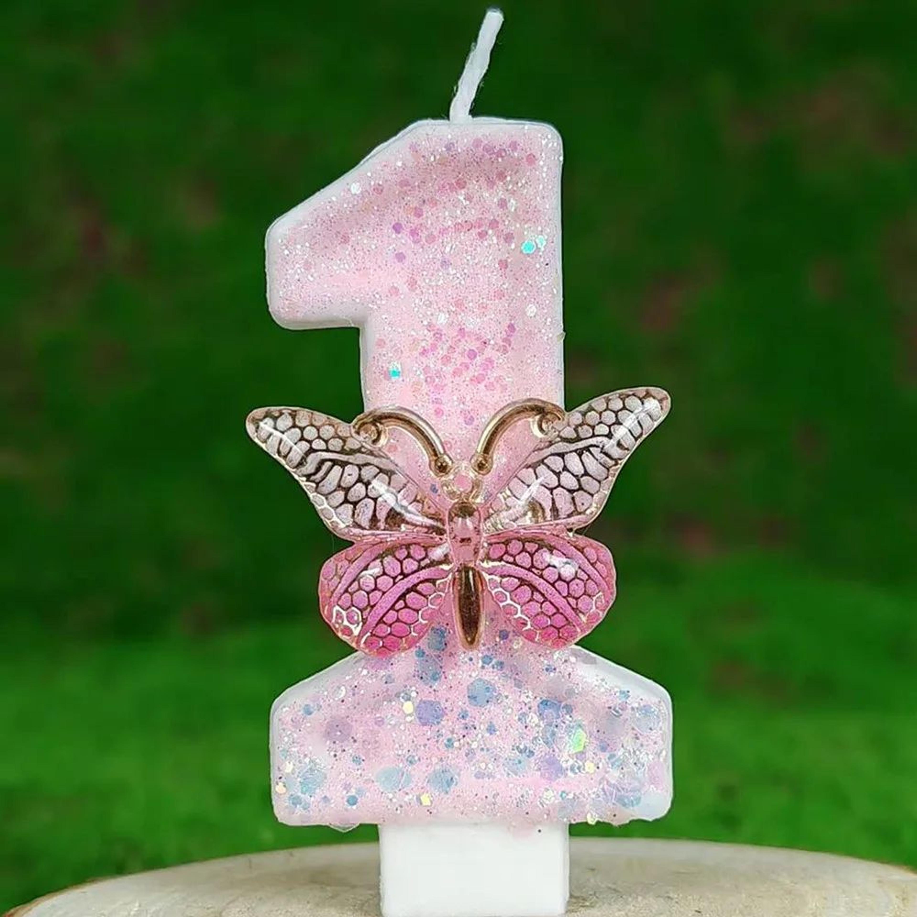 Butterfly Number Birthday Cake Candle Pink And White 4