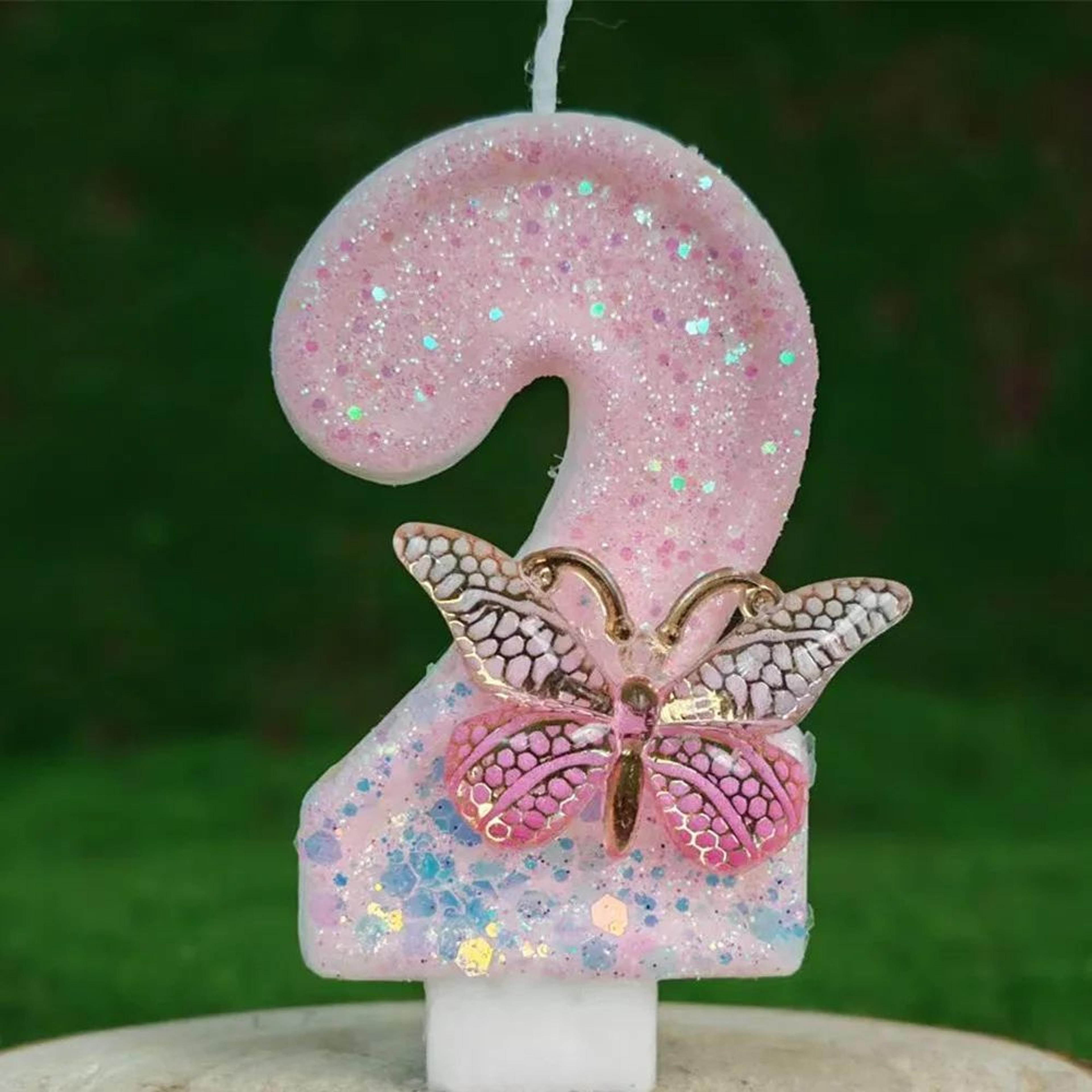 Butterfly Number Birthday Cake Candle Pink And White 5