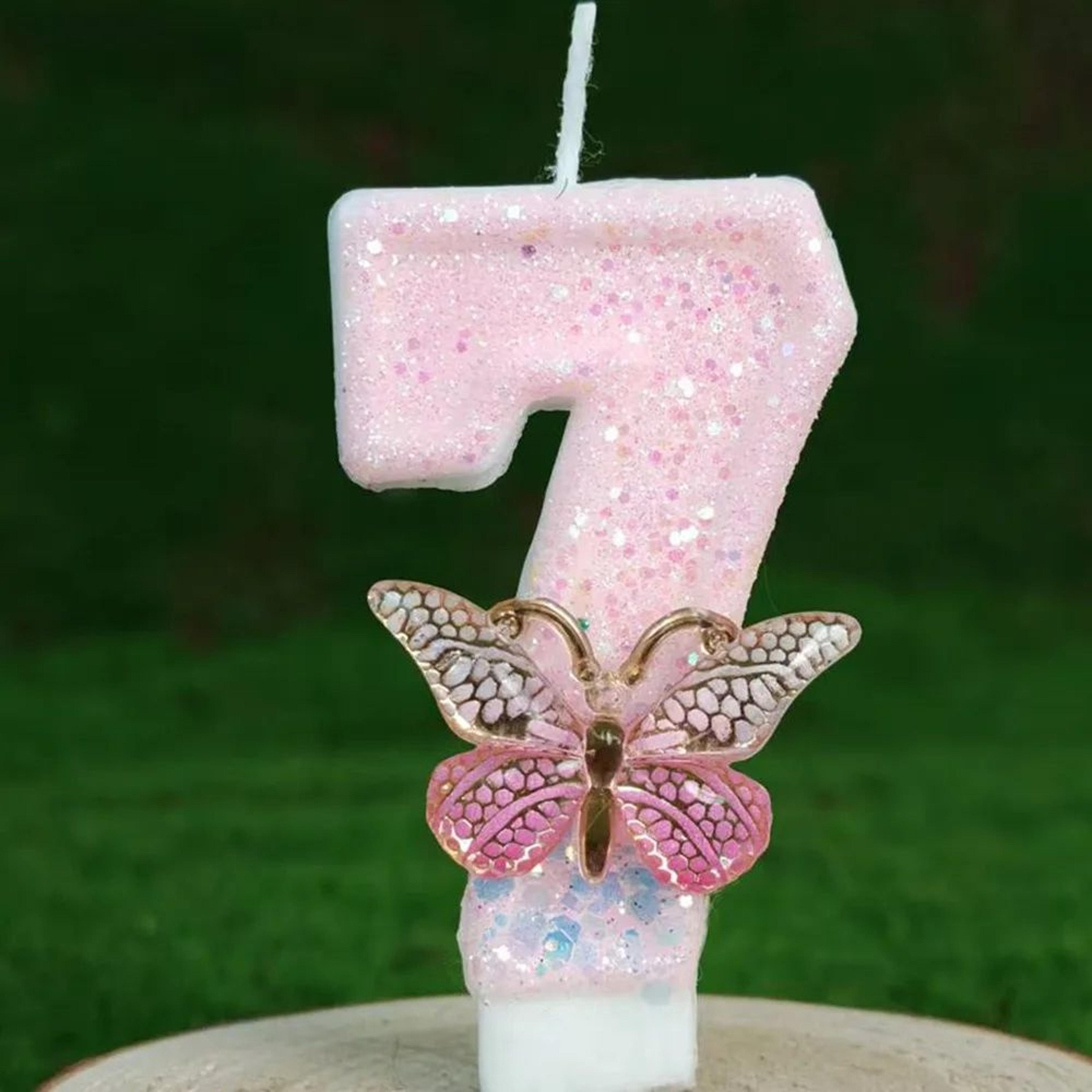 Butterfly Number Birthday Cake Candle Pink And White 10