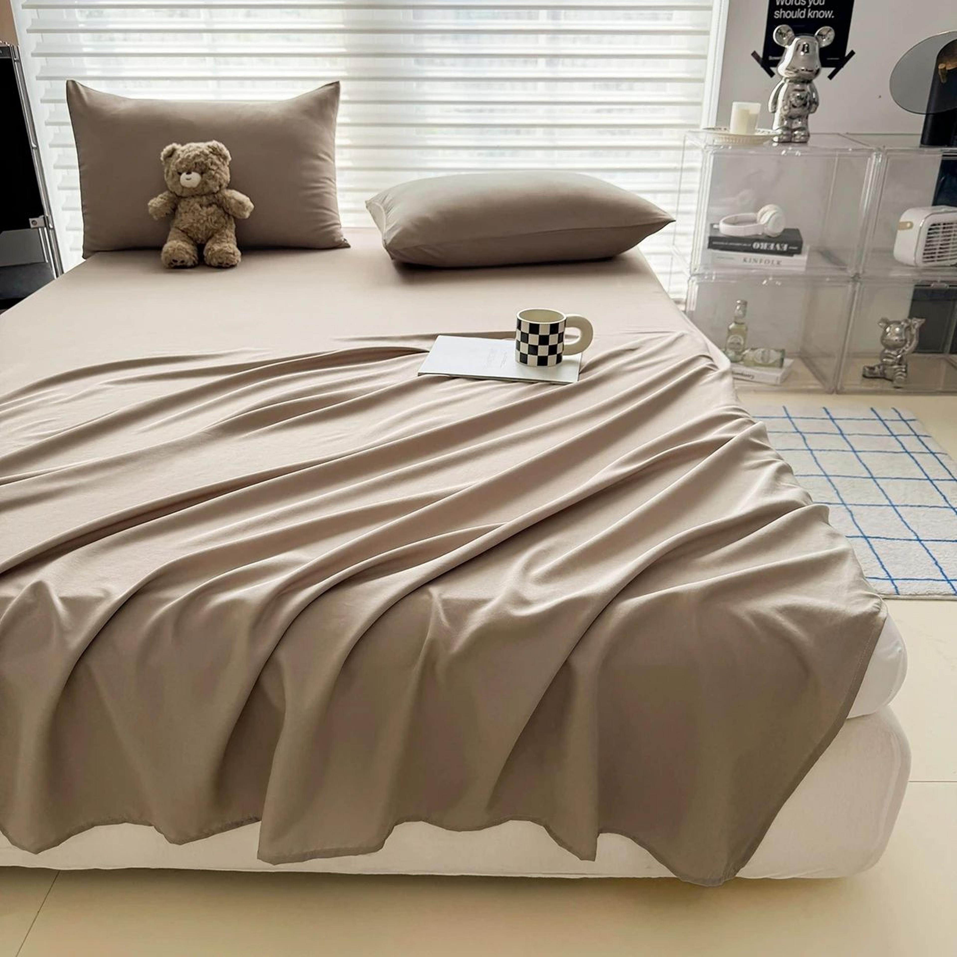 Soft Solid Color Flat Bedsheet For Single Double Queen And King Beds 8