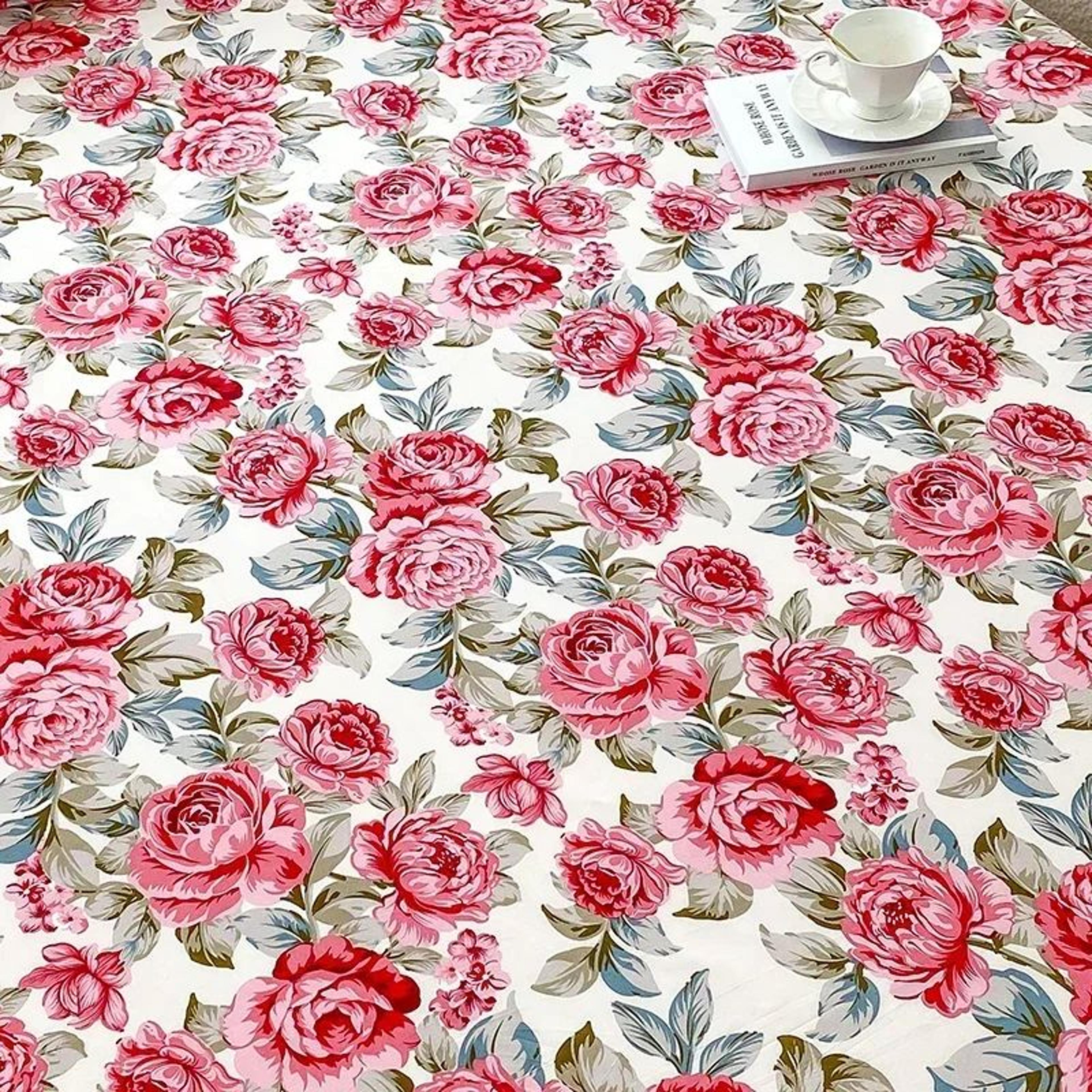 Red Floral Printed Flat Bed Sheet For Single Double Queen And King Beds 5