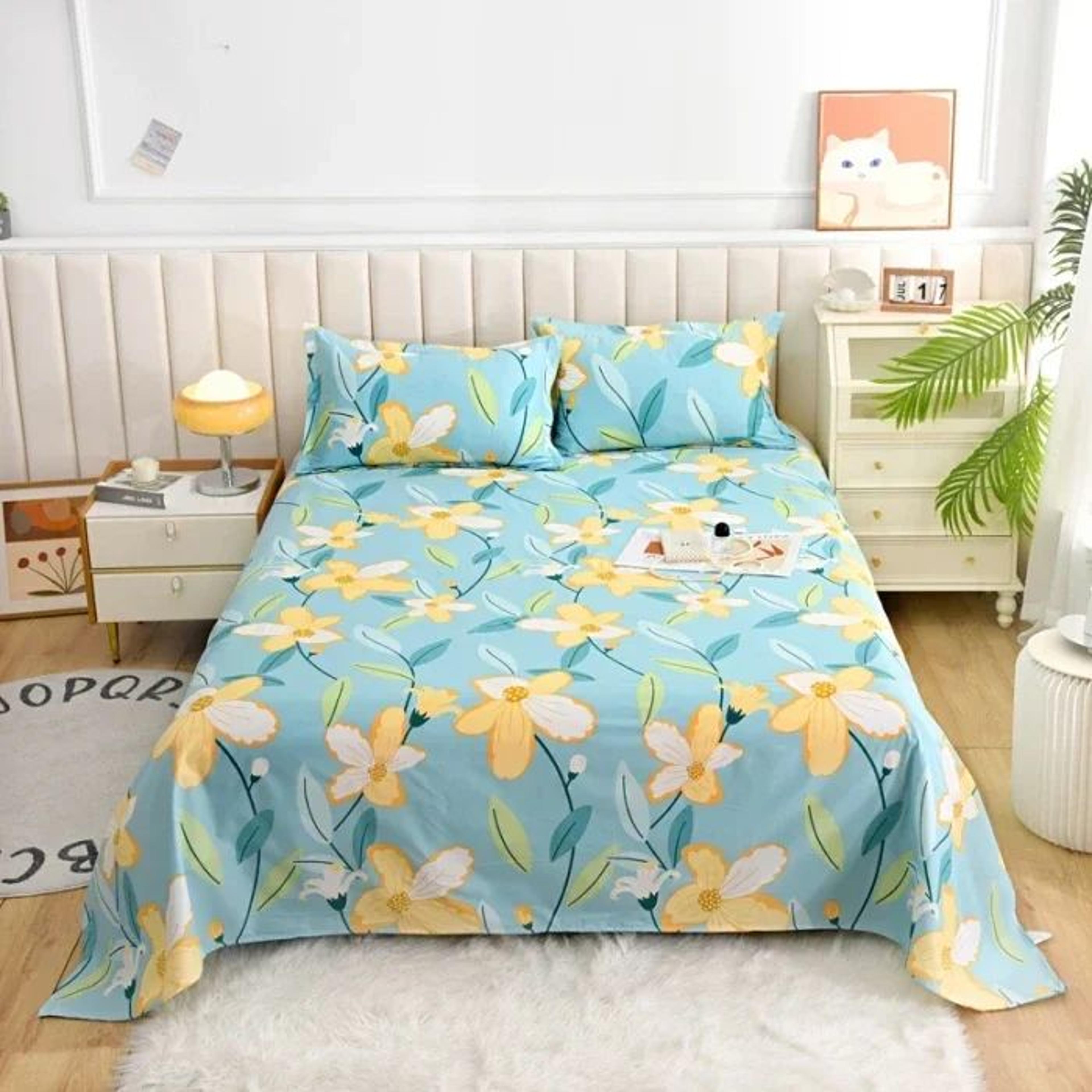 Red Floral Printed Flat Bed Sheet For Single Double Queen And King Beds 6