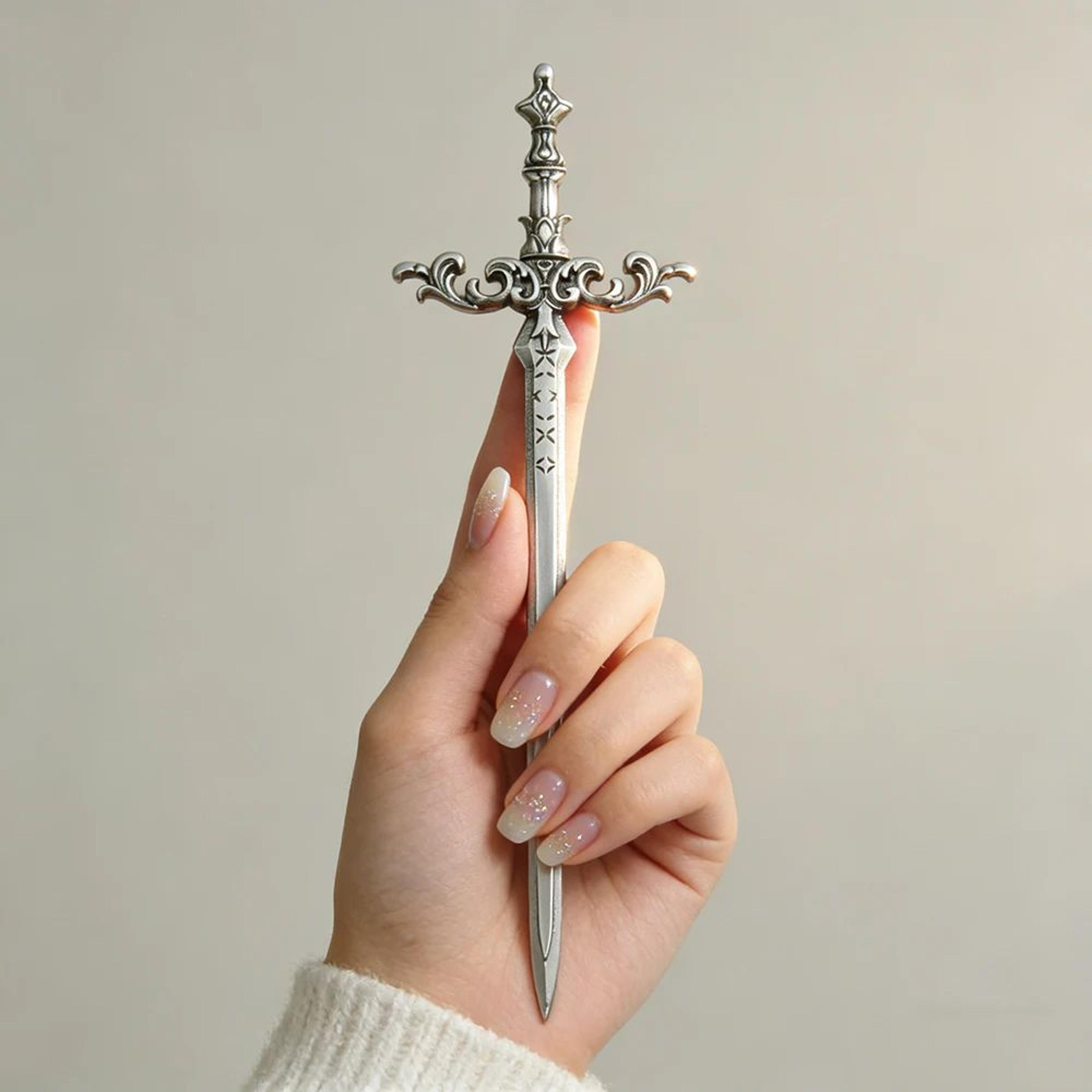 medieval fantasy sword hair stick with ornate star design