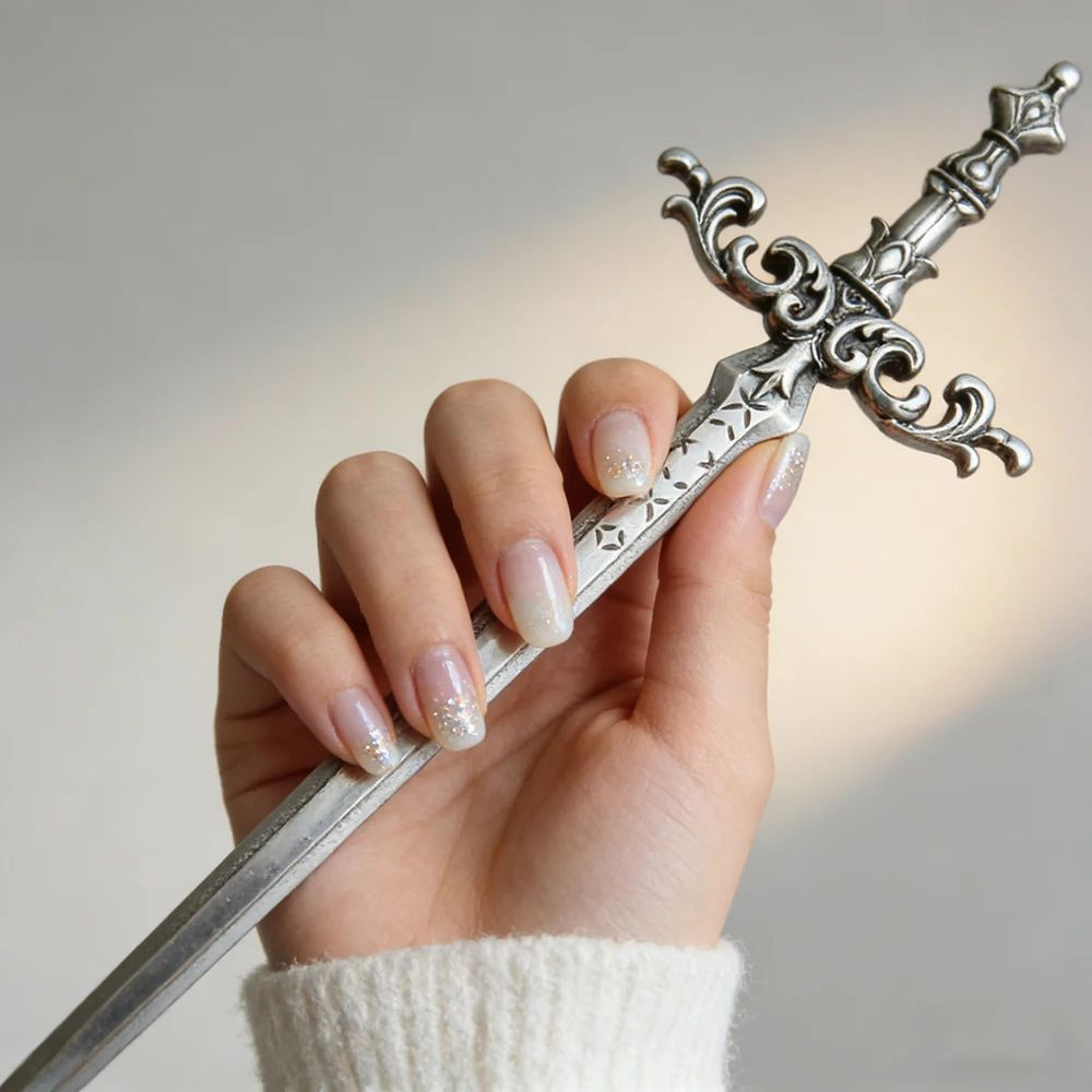 Medieval Fantasy Sword Hair Stick With Ornate Star Design 5