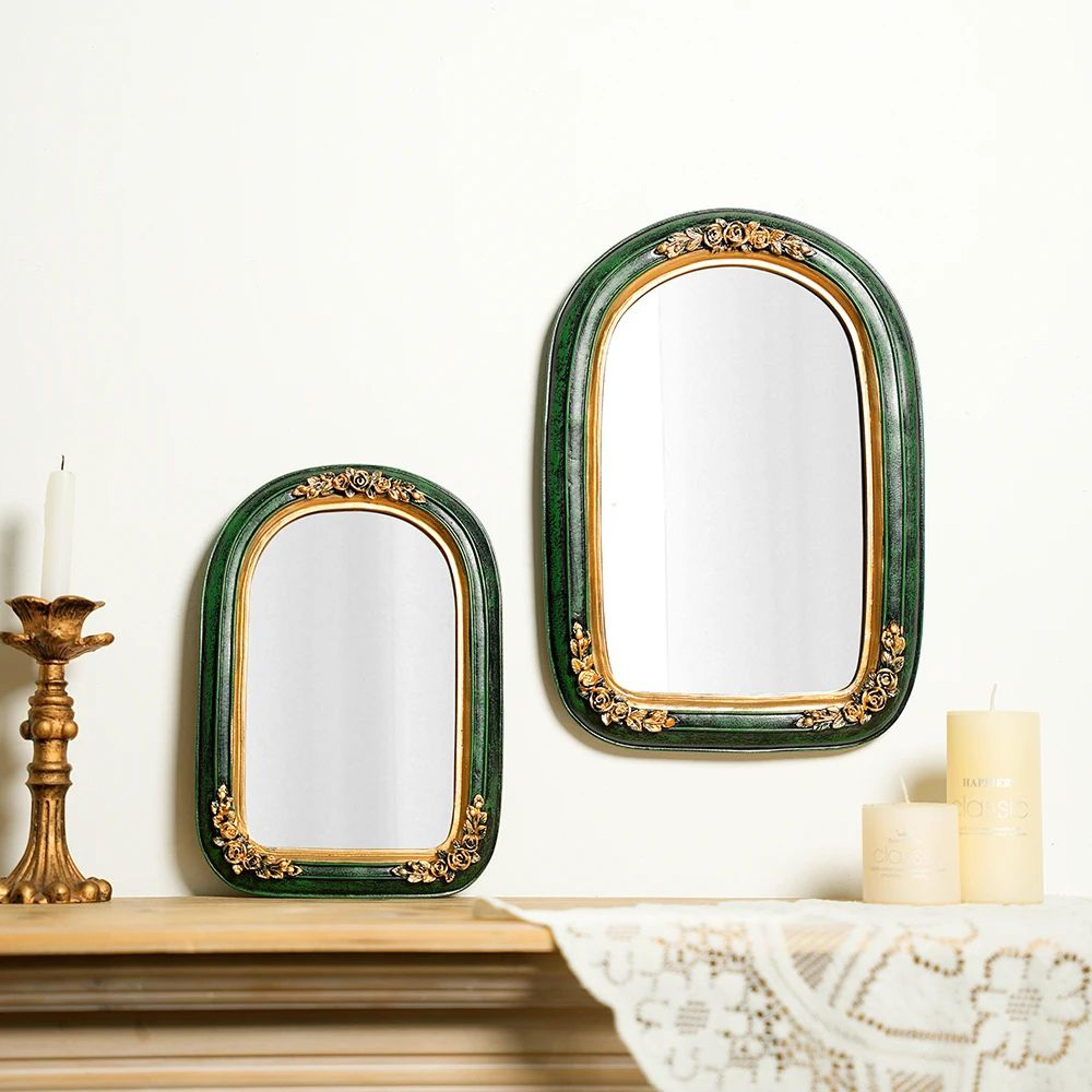 Vintage European Green Resin Carved Makeup Mirror 3