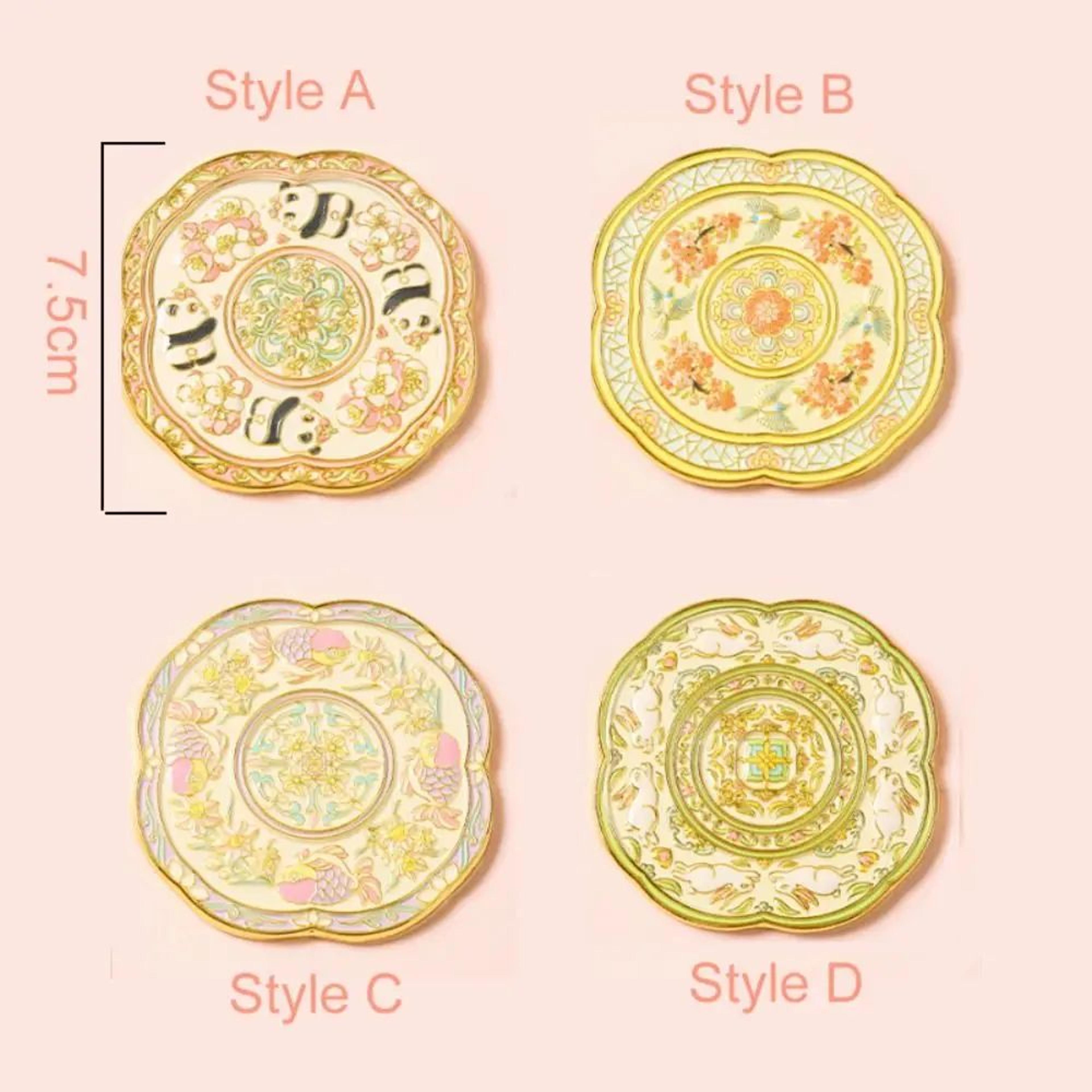 Chinese Style Embossed Floral Handheld Pocket Makeup Mirror 2