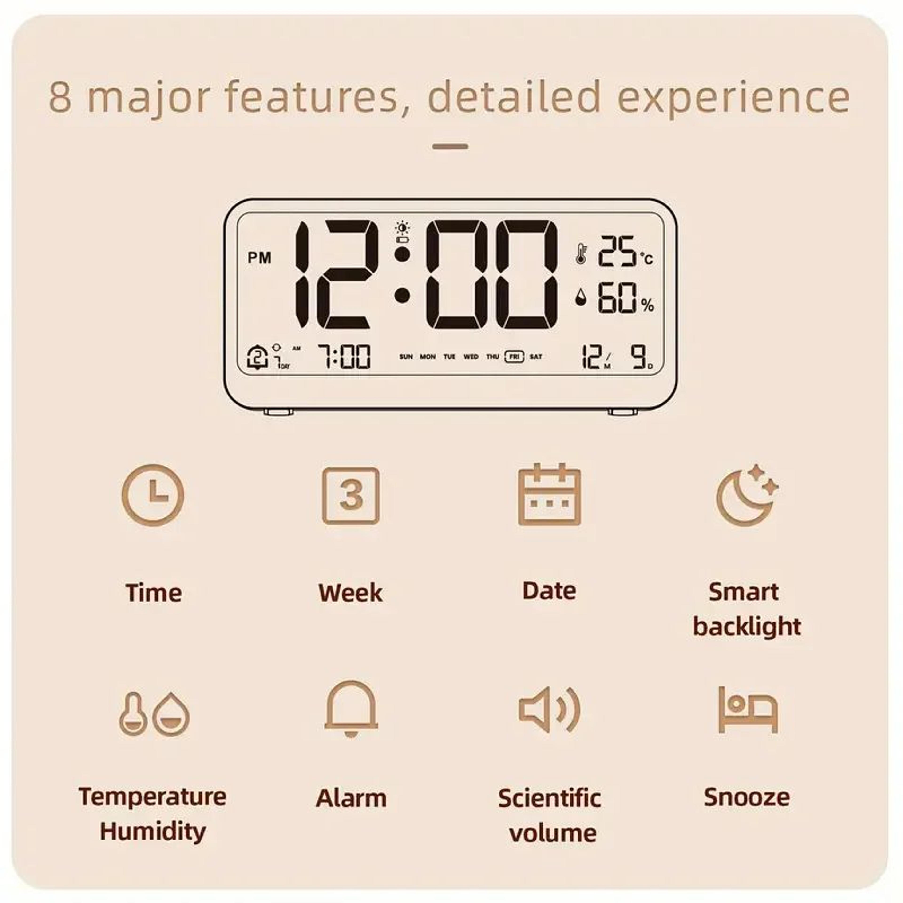 LCD Digital Alarm Clock With Temperature Humidity And Calendar 1