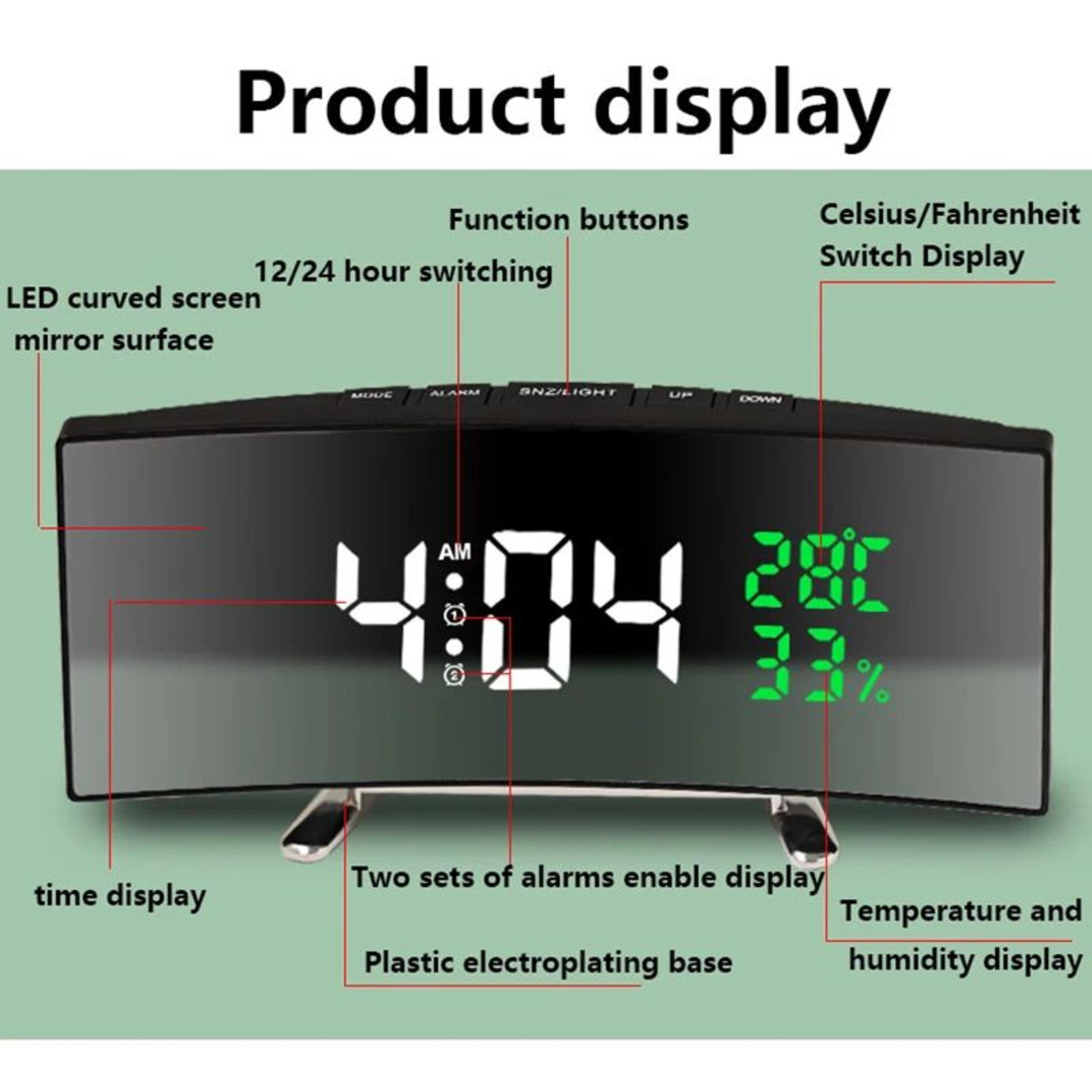 Curved Screen LED Alarm Clock With Temperature And Humidity Display 5