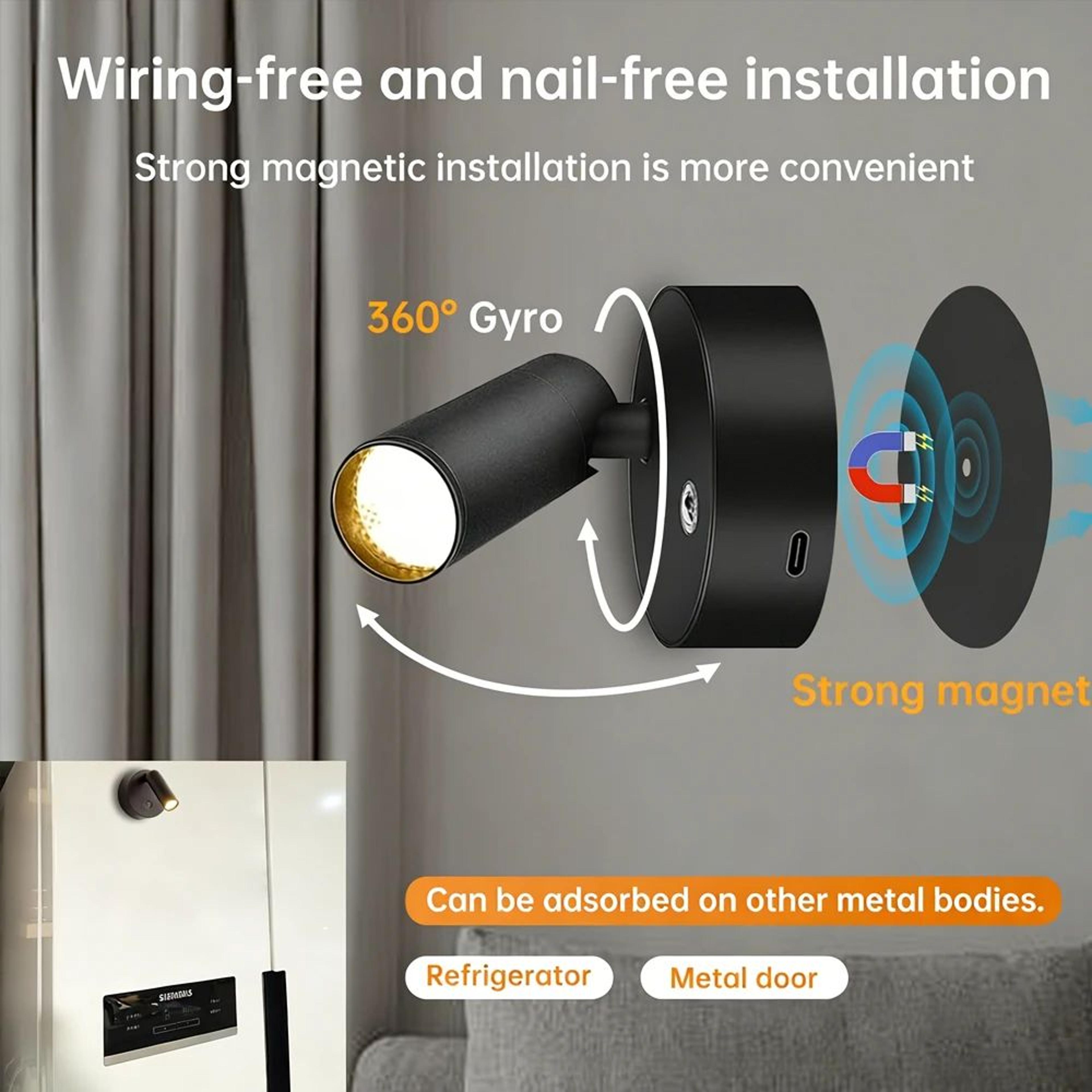 Magnetic Rechargeable LED Wall Reading Light With Touch Dimming 4