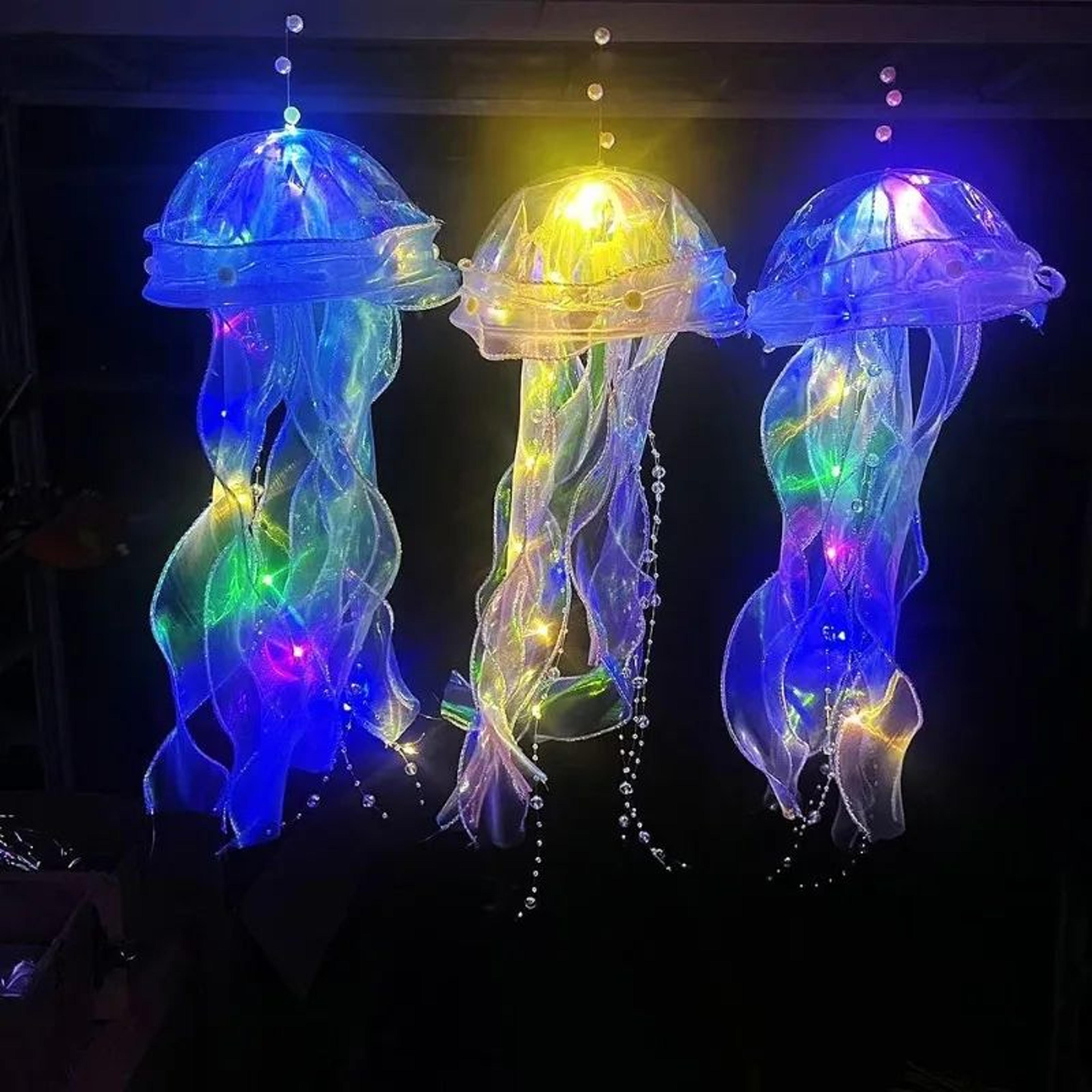 Jellyfish LED Night Light Hanging Lamp With Ribbon And Bead Decor 3