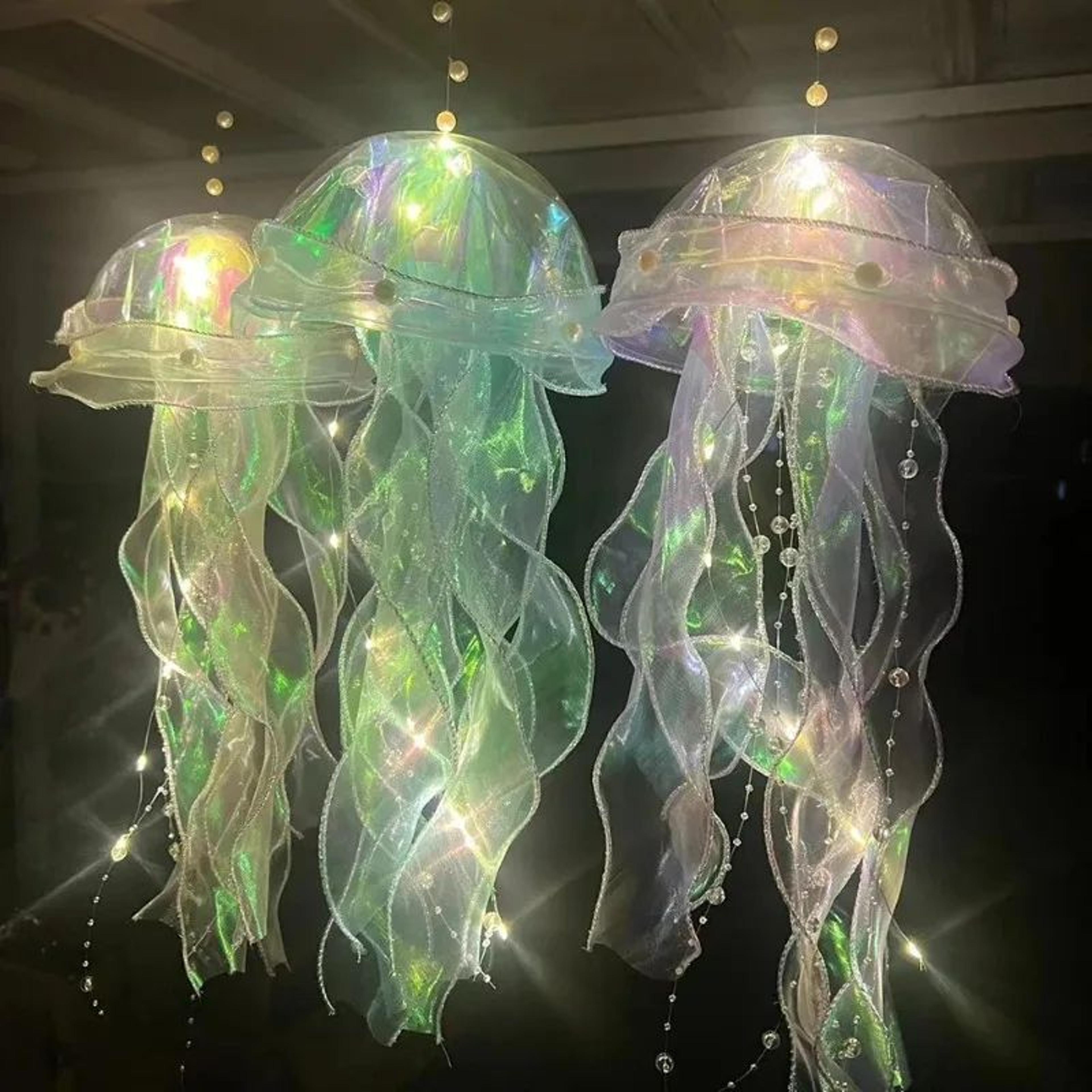Jellyfish LED Night Light Hanging Lamp With Ribbon And Bead Decor 1