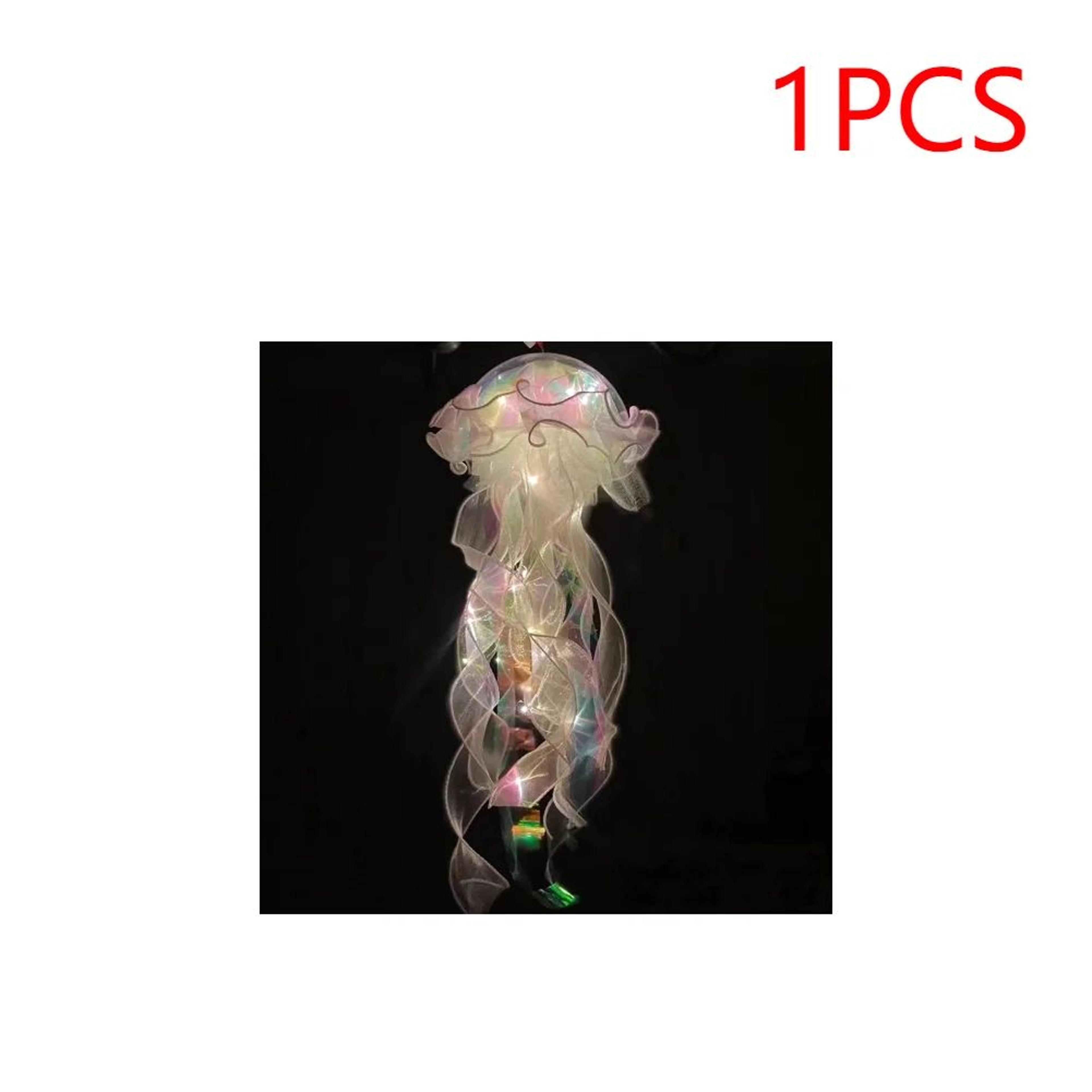 Jellyfish LED Night Light Hanging Lamp With Ribbon And Bead Decor 9