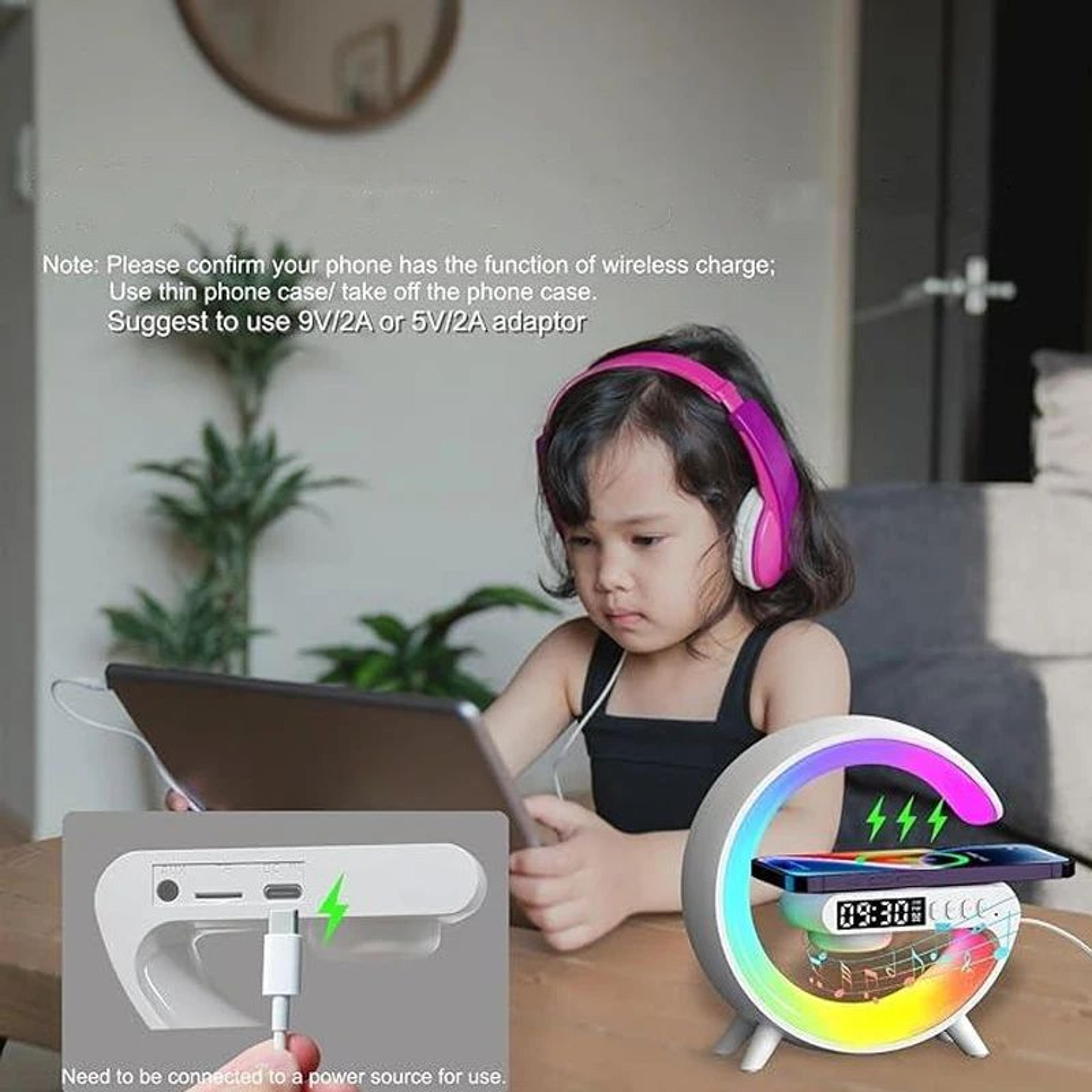 RGB Night Light Wireless Speaker Alarm Clock Charger 4