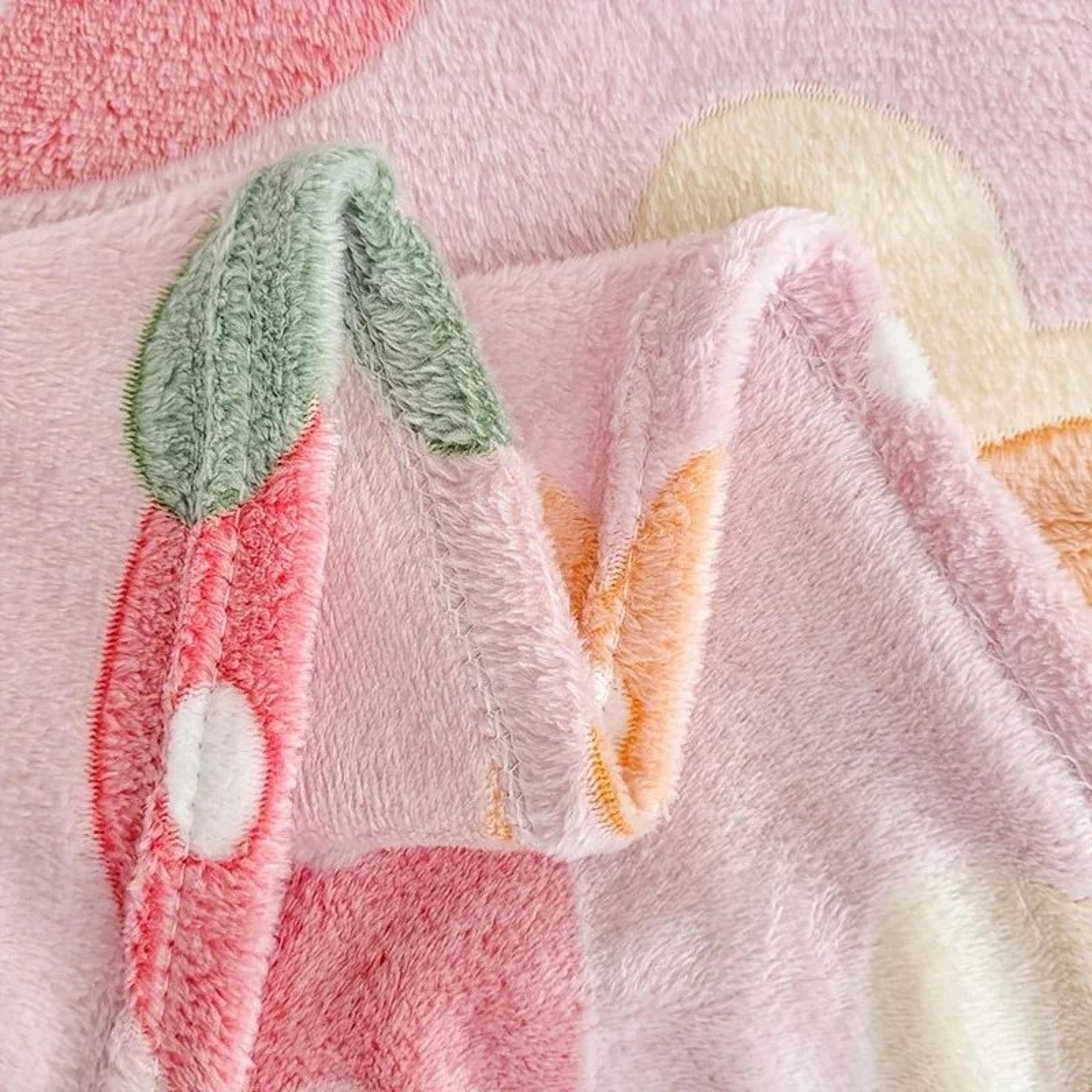 Cozy Pink Strawberry Floral Flannel Throw Blanket 3