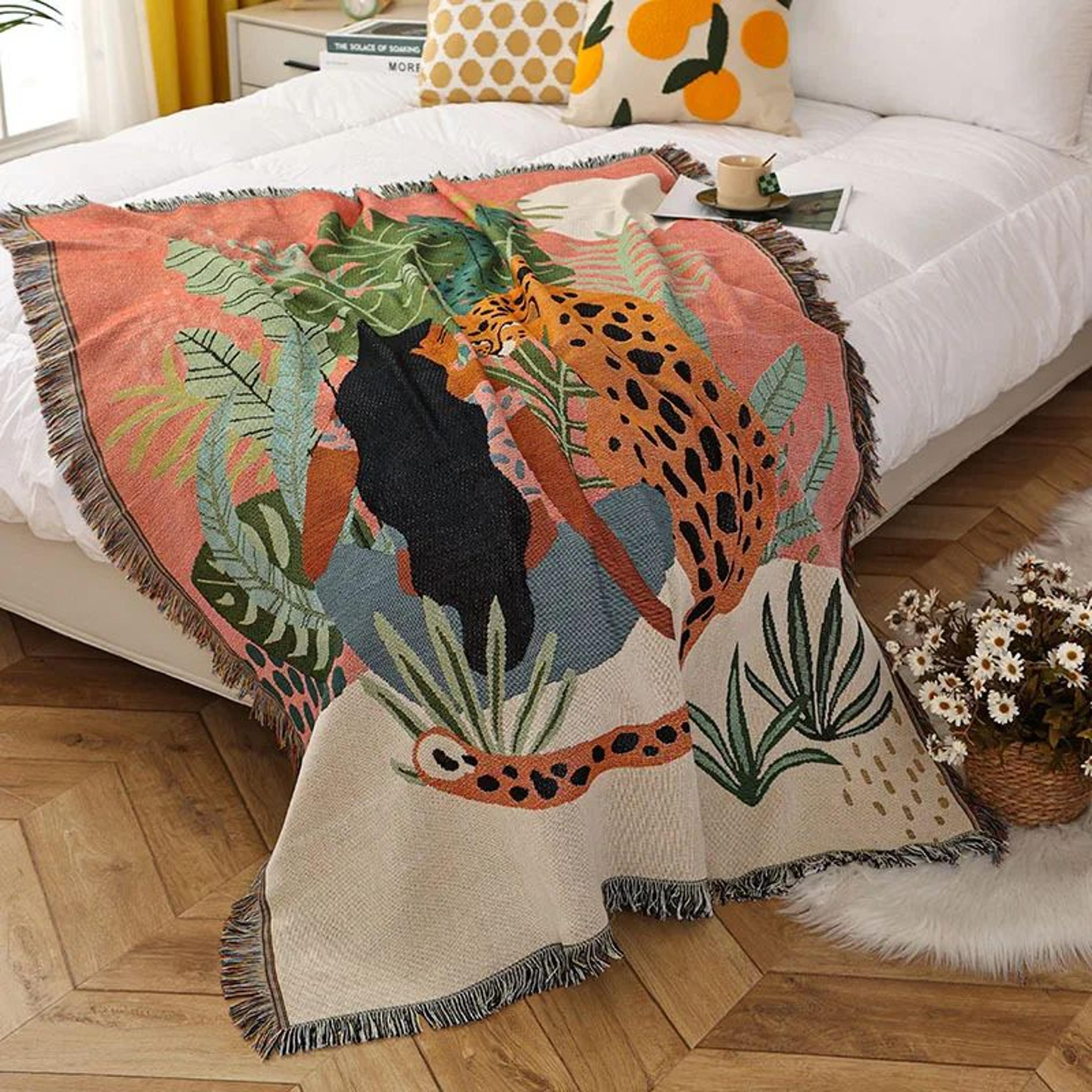 women leopard tassel multifunction throw blanket