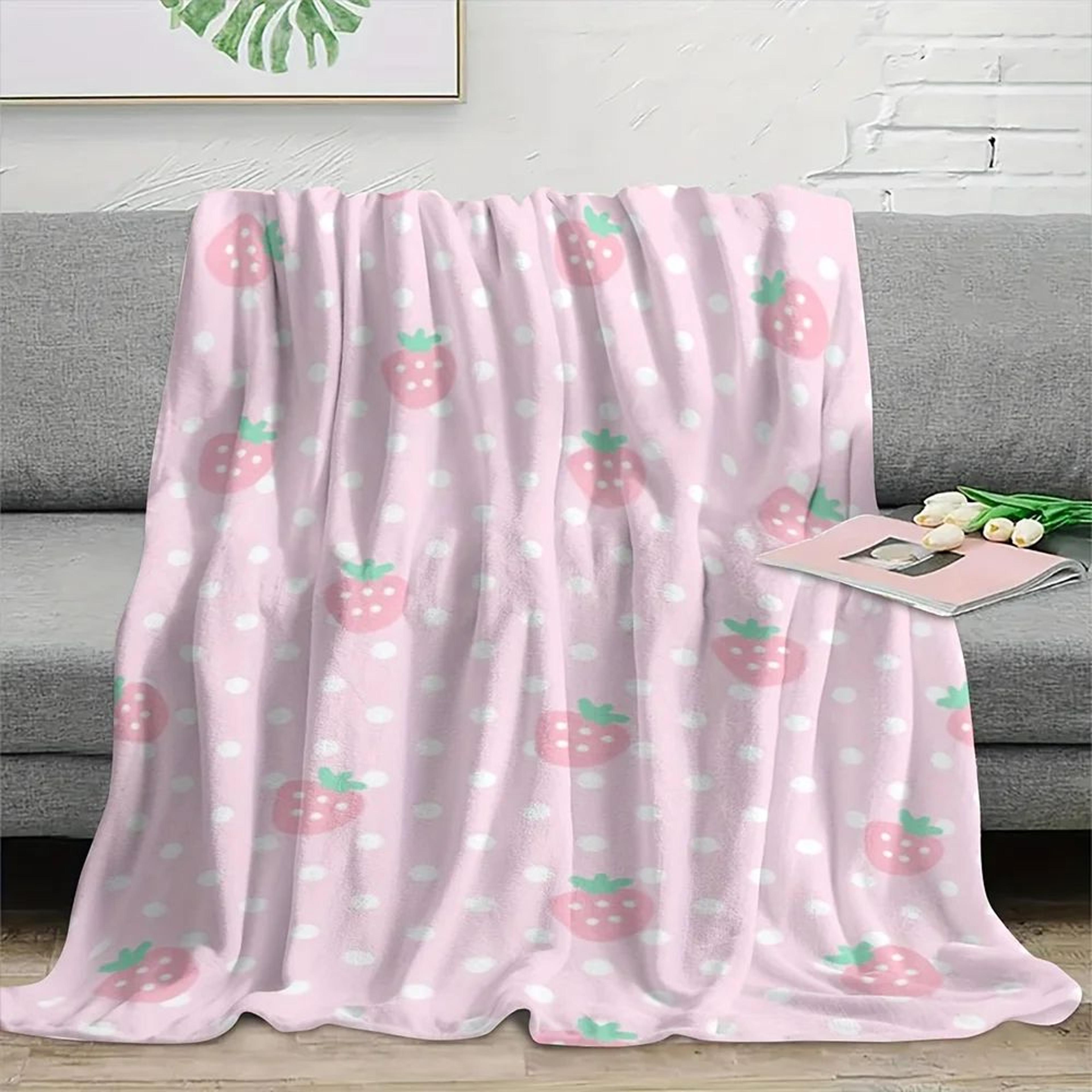 Pink Strawberry Polka Dot Soft Flannel Throw Blanket 3