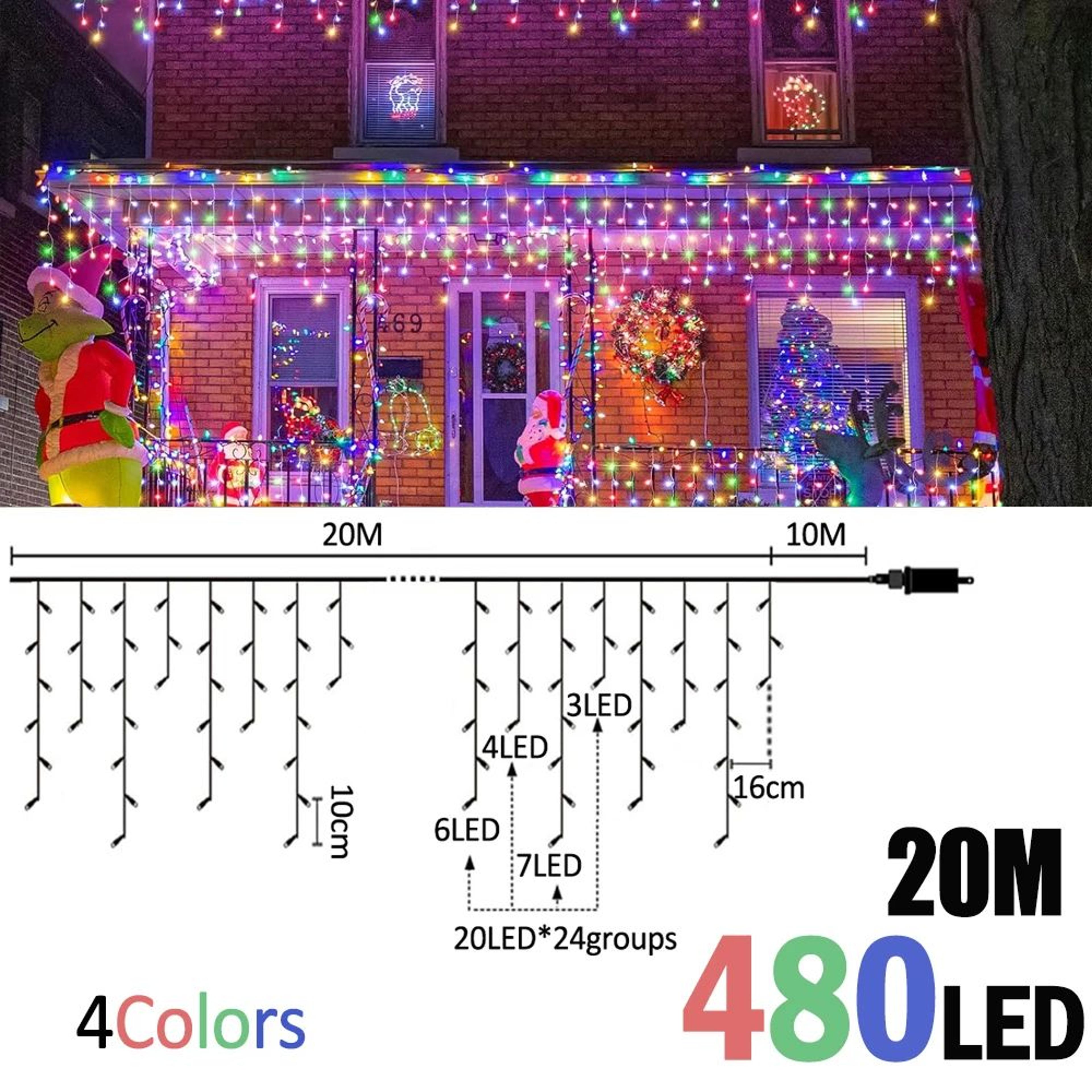 Waterproof LED Icicle String Lights With 8 Lighting Modes 9