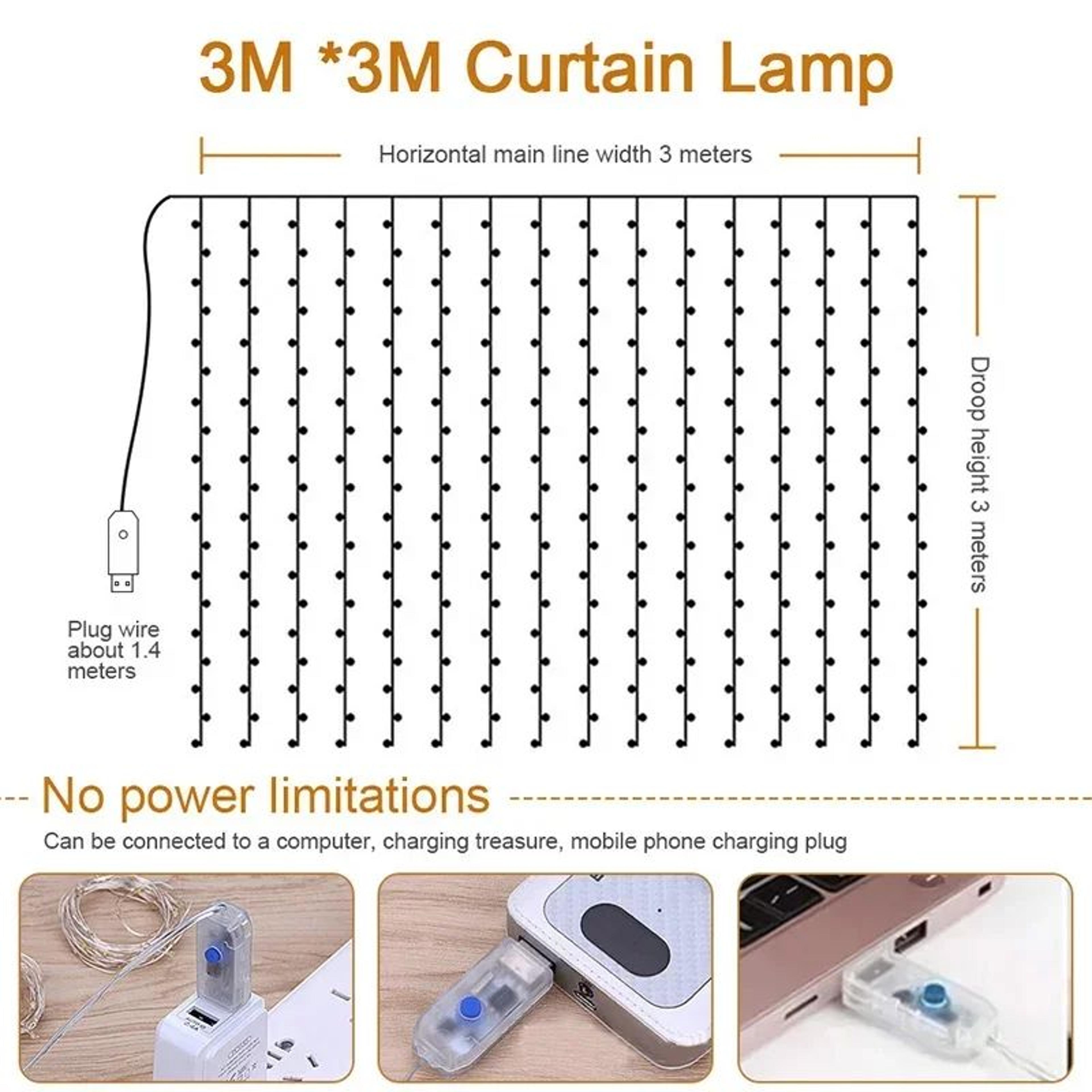 LED Waterfall Curtain Fairy Lights With Remote 5