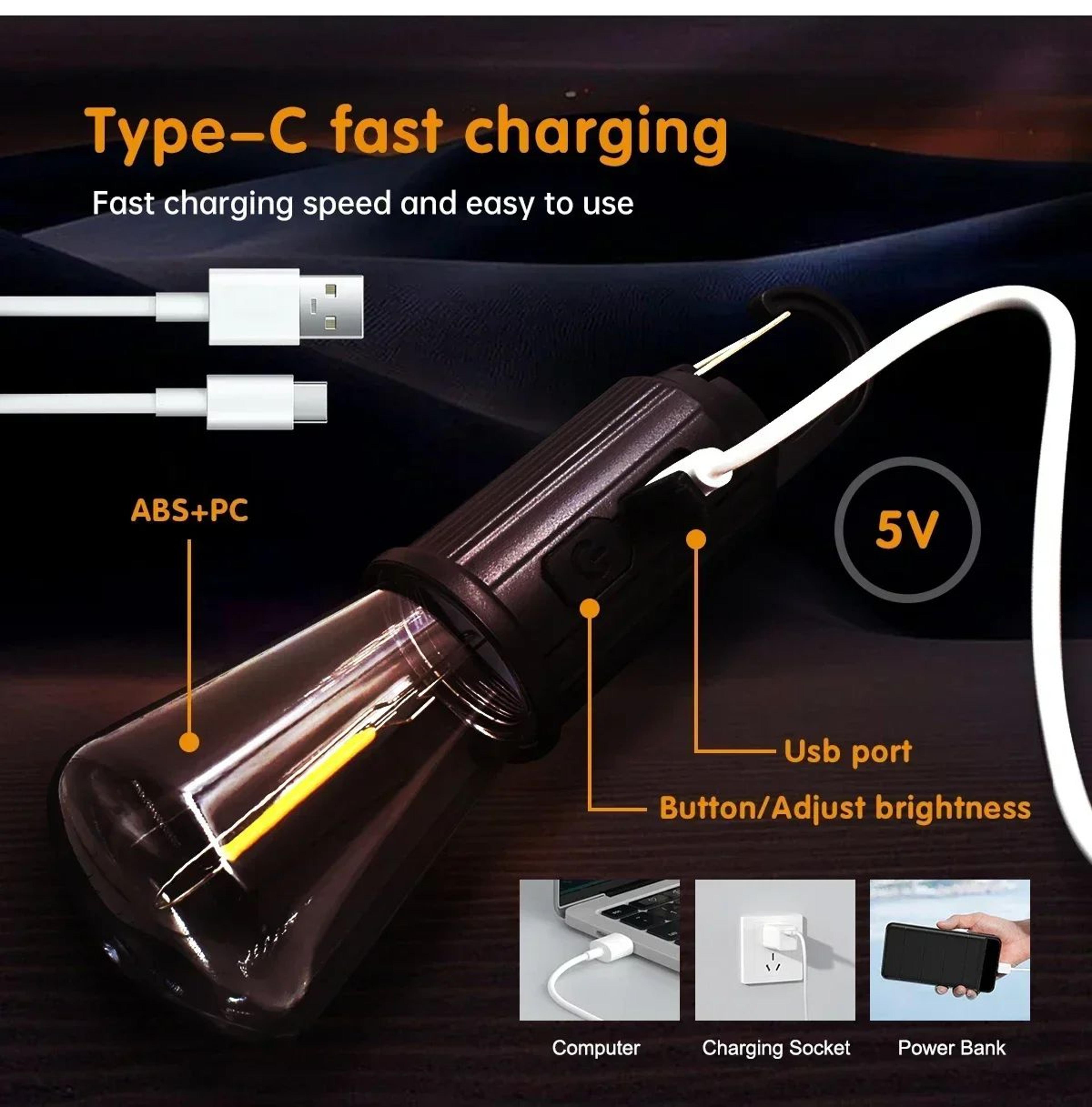 Portable Type C Rechargeable LED Camping Lantern With Hook 3