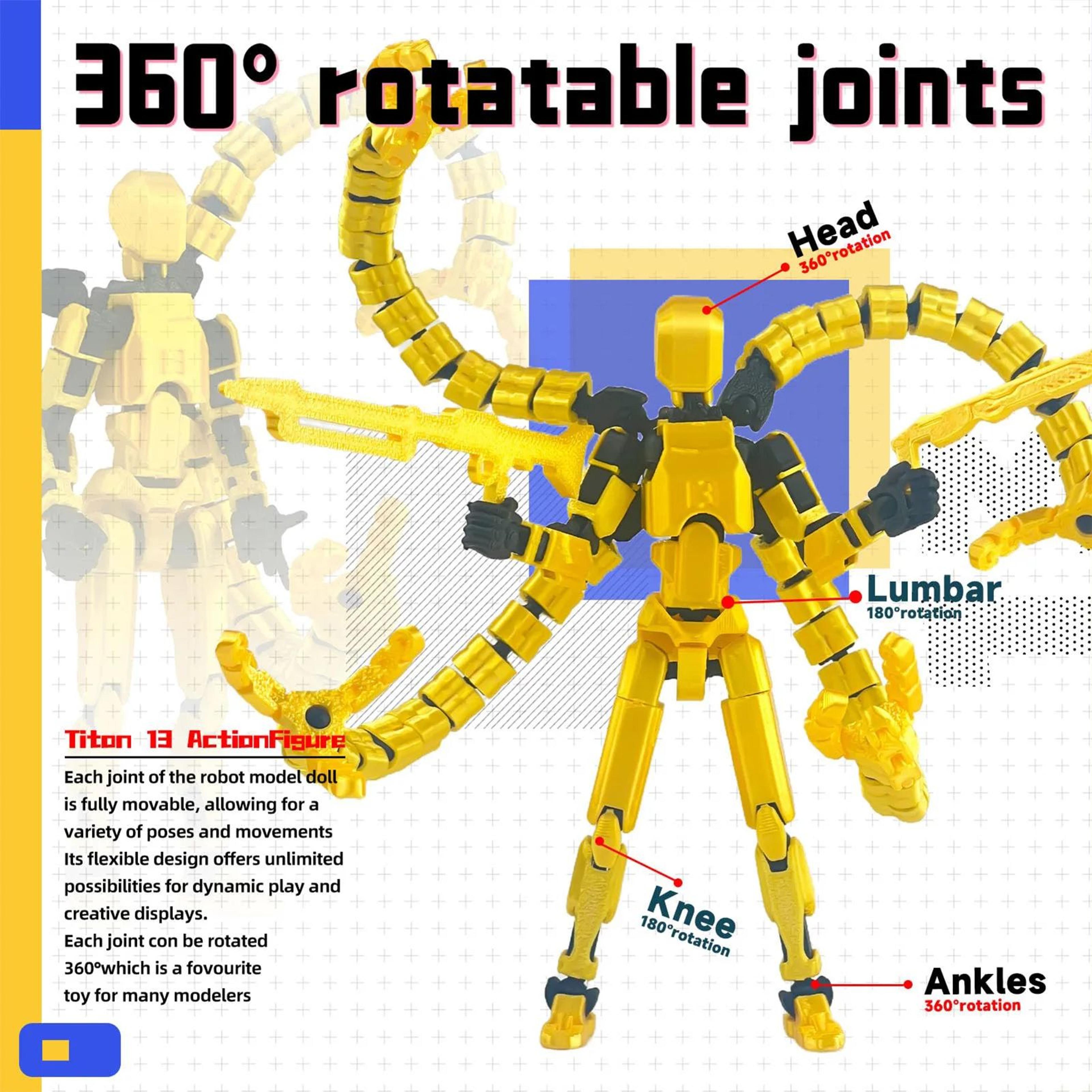 3d printed articulated mini figure toy with movable joints