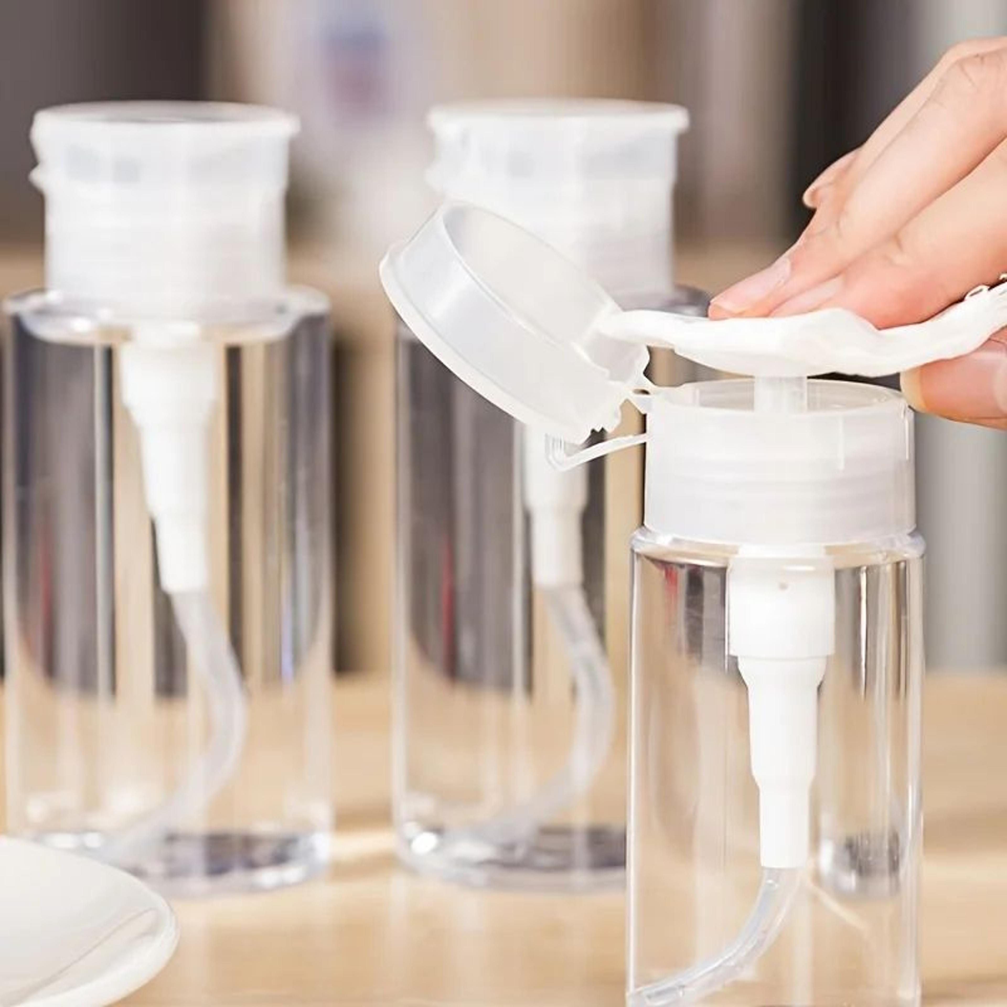 transparent push down pump dispenser refillable cosmetic bottle set