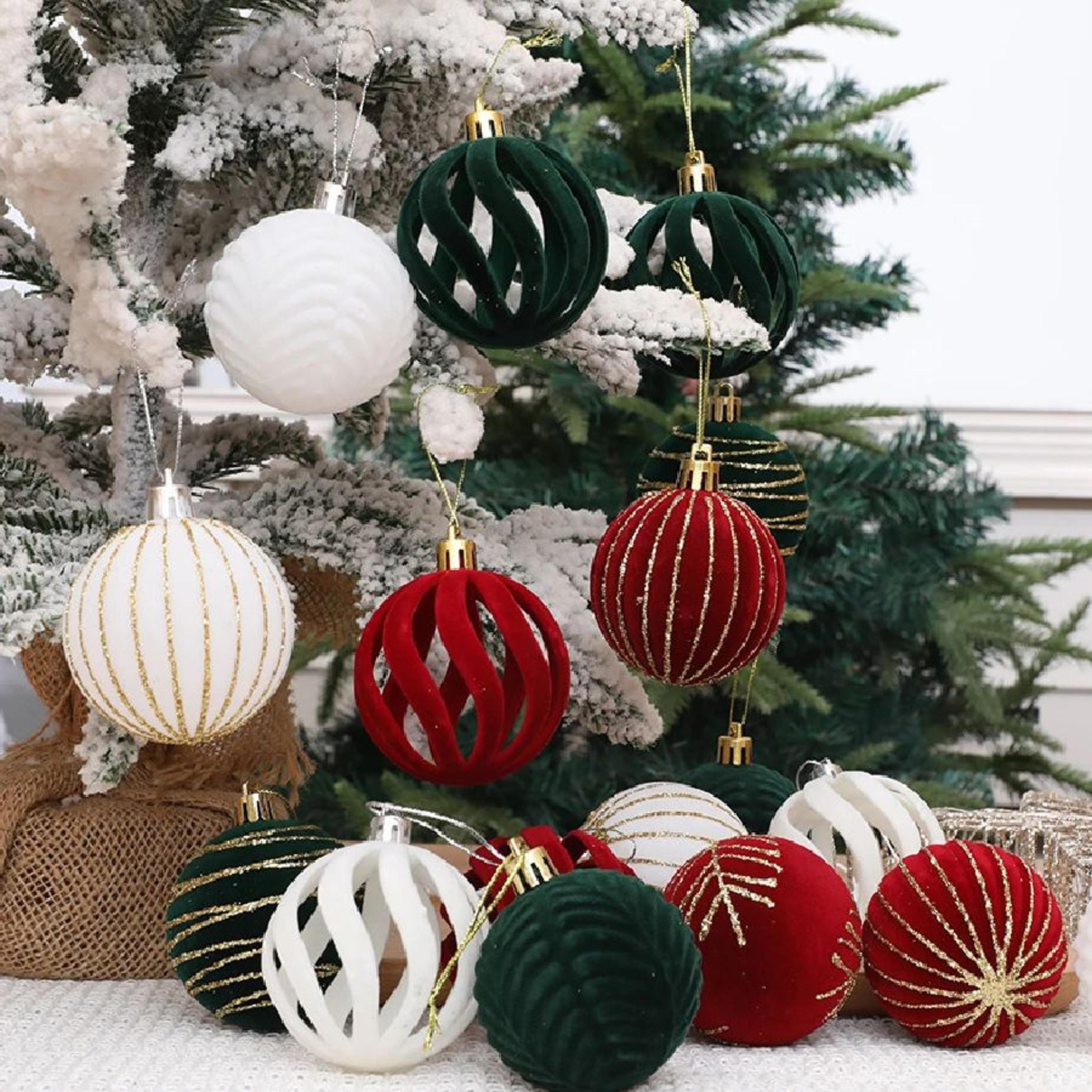 velvet christmas tree hanging balls flocked holiday ornament set