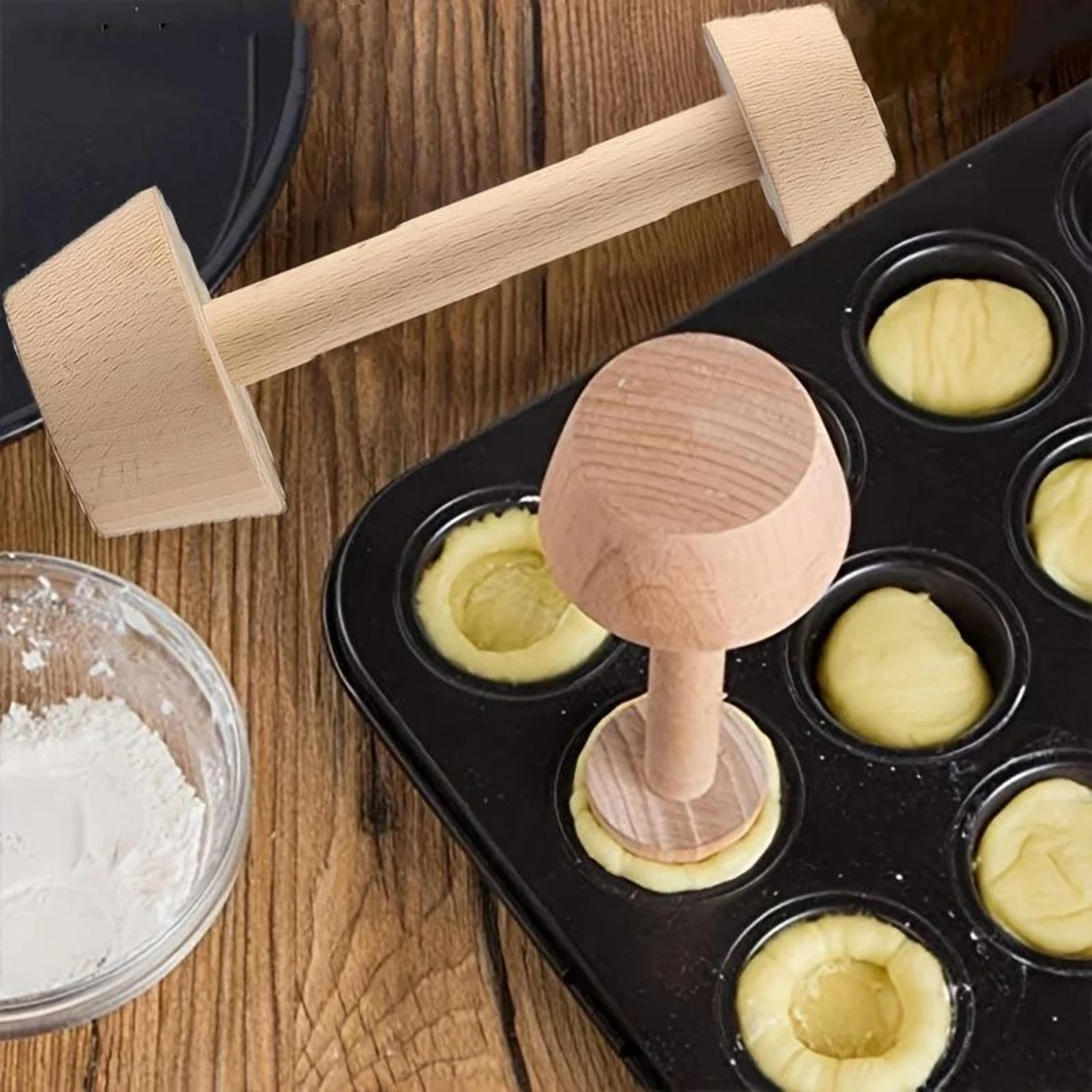 dual end wooden egg tart press for pastry and pie baking