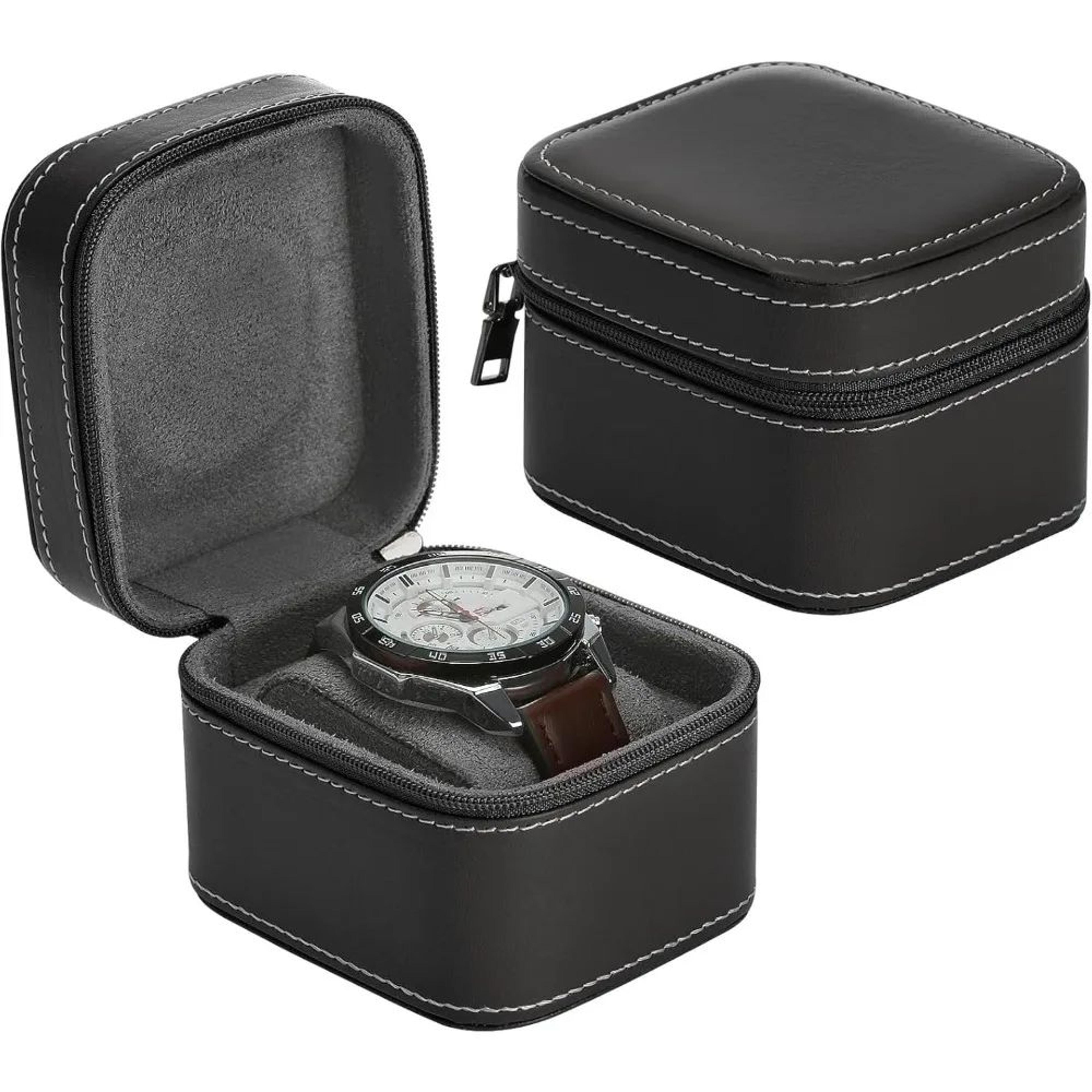 portable single watch travel case with zipper and pillow