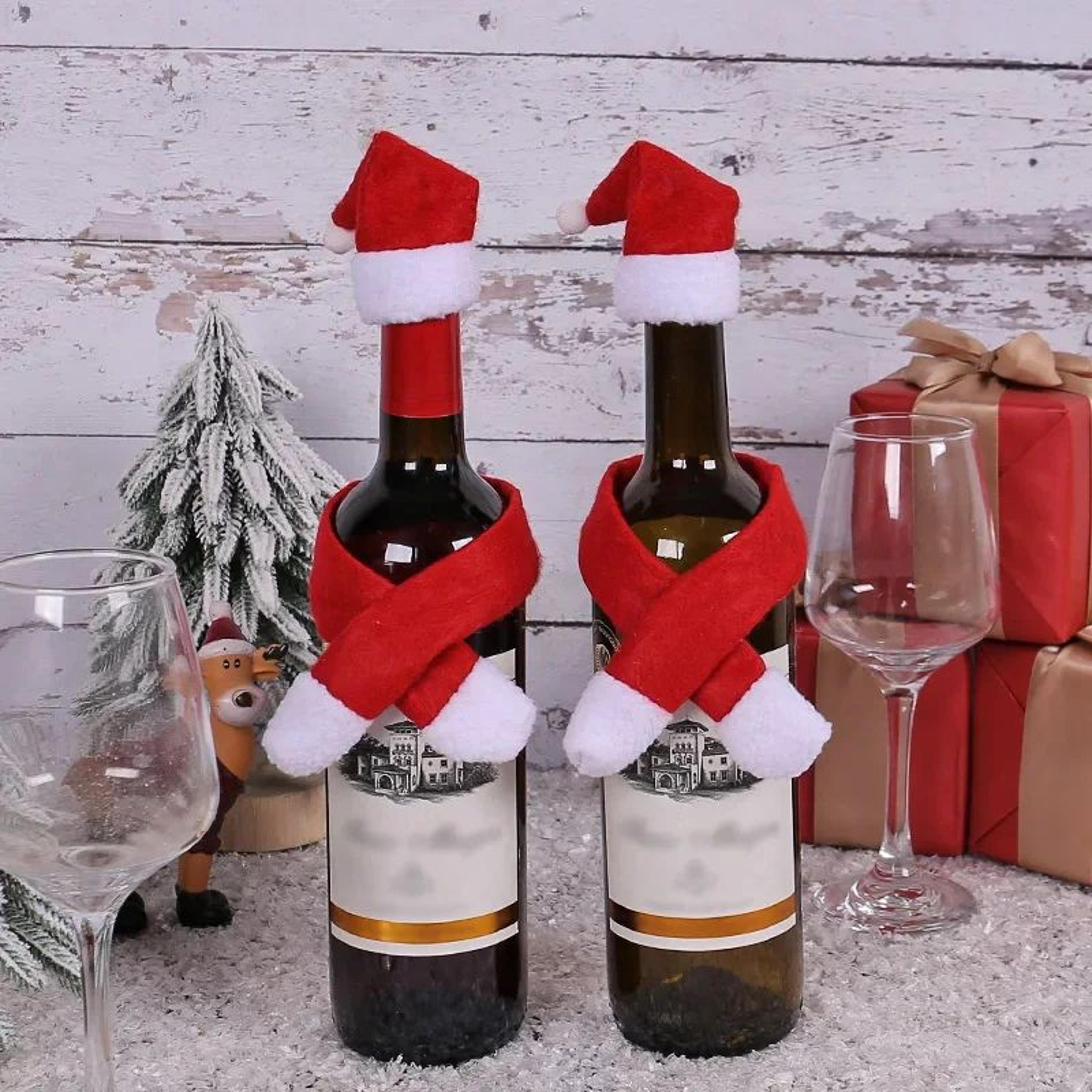 red christmas wine bottle hat and scarf cover