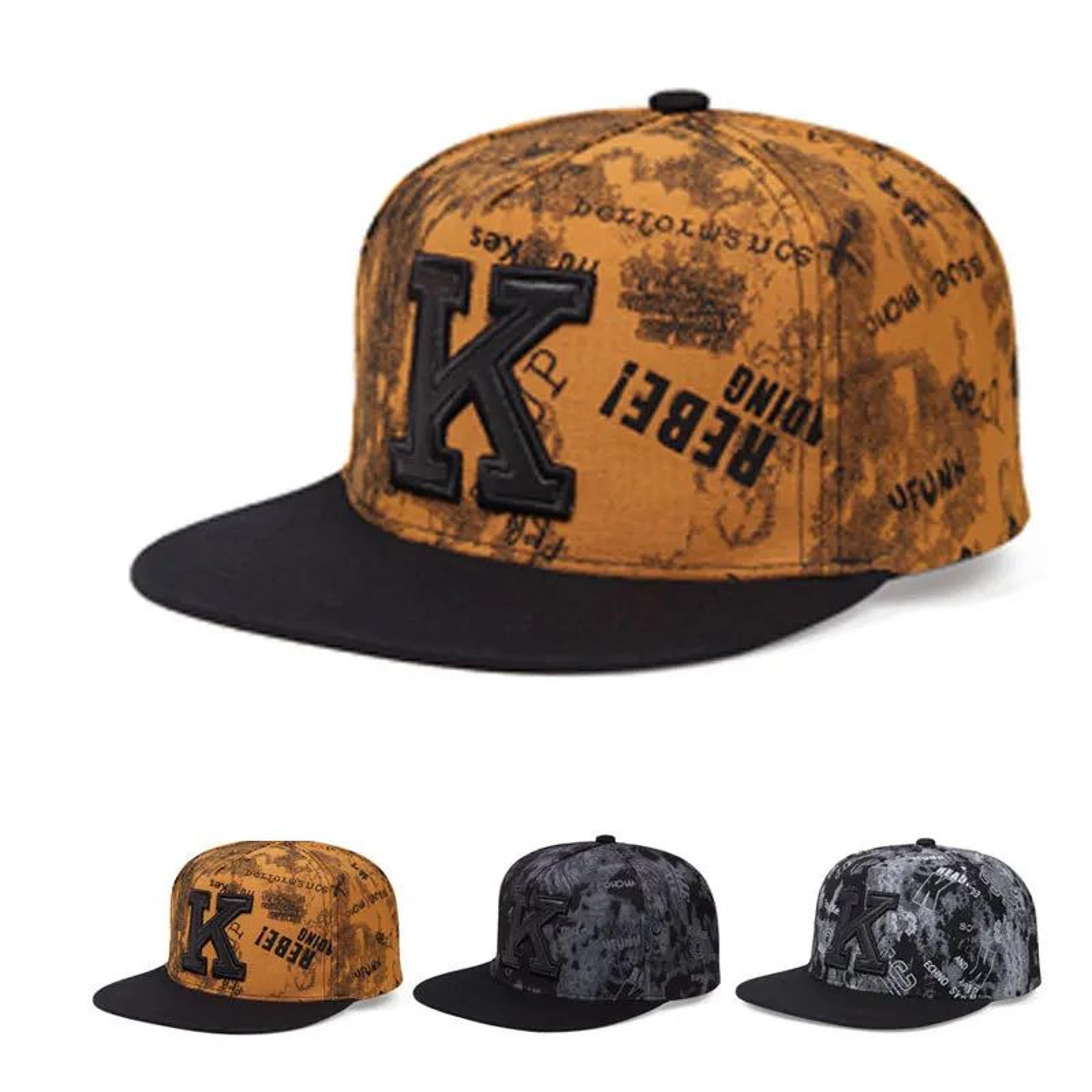 k letter printed flat brim baseball cap unisex hip hop sun hat