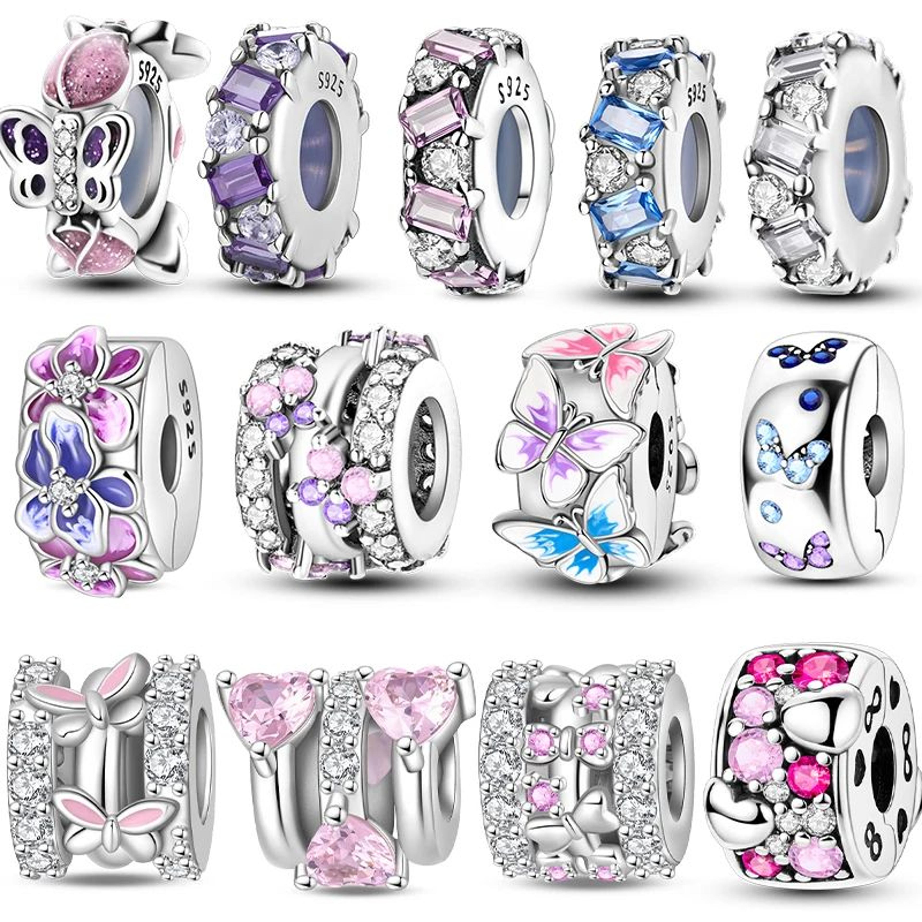 925 sterling silver cat and butterfly zircon clip spacer charms