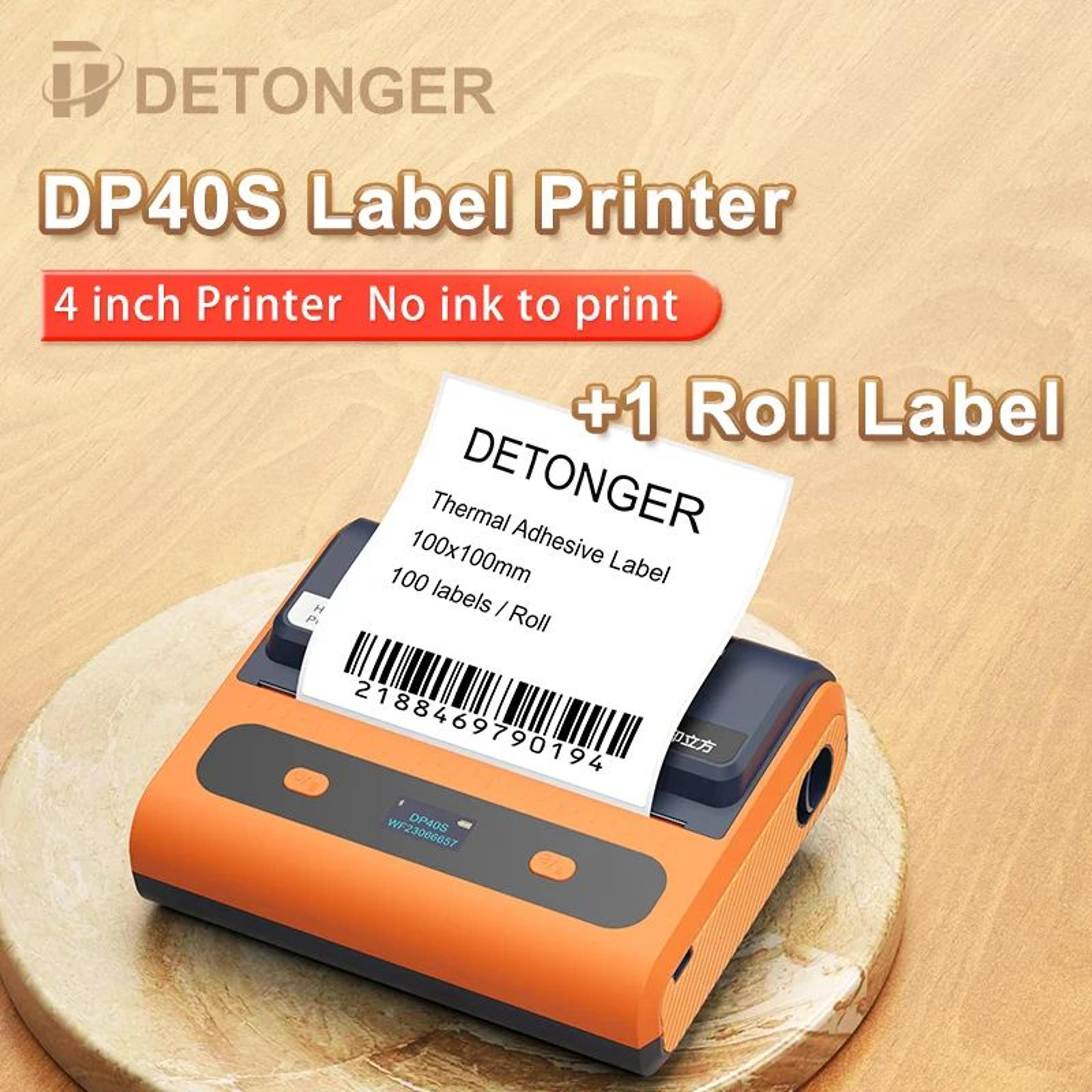 detonger dp40s portable wireless inkless barcode label printer