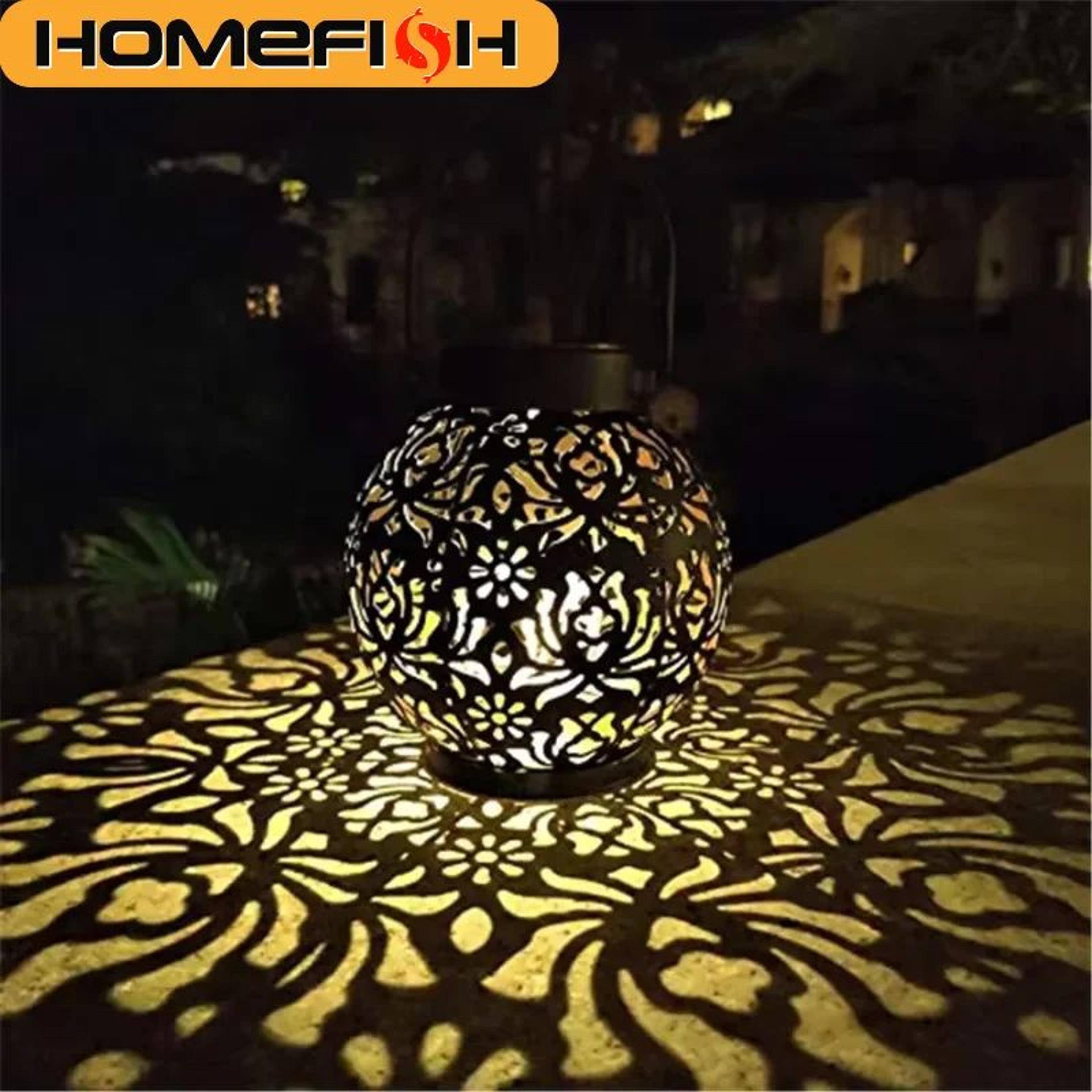 homefish solar iron art hanging lantern with decorative led projection